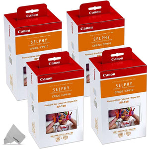 4 Pack Canon RP-108/RP108 Color Ink Paper Set 8 Ink Toners/432 Paper Sheets HeroFiber
