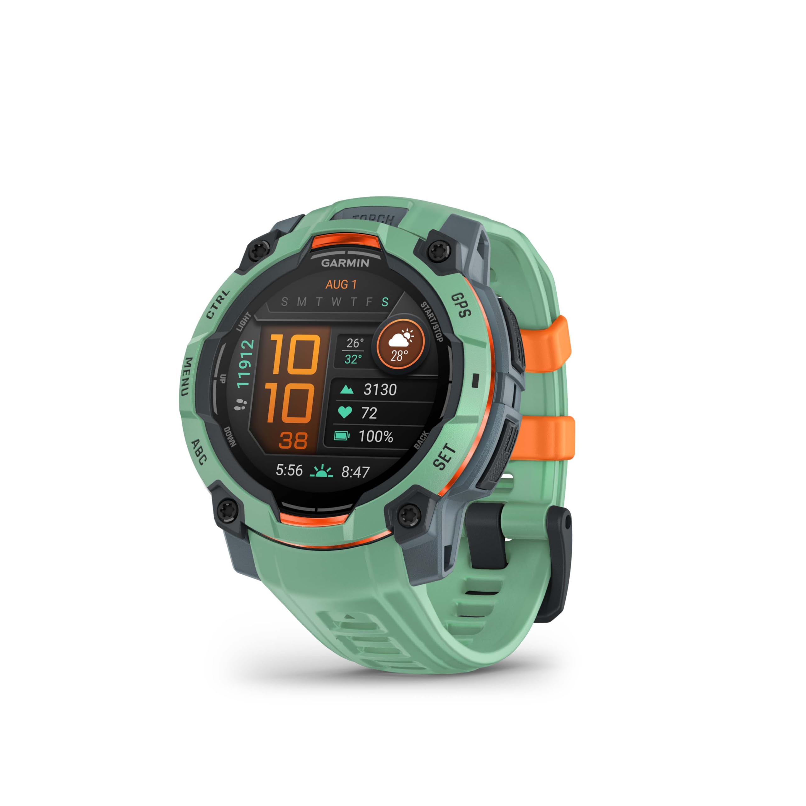Garmin Instinct® 3 45mm, AMOLED Display, Rugged Outdoor GPS Smartwatch, Metal-Reinforced Bezel, Built-in Flashlight, Up to 18 Days of Battery Life, Neo Tropic
