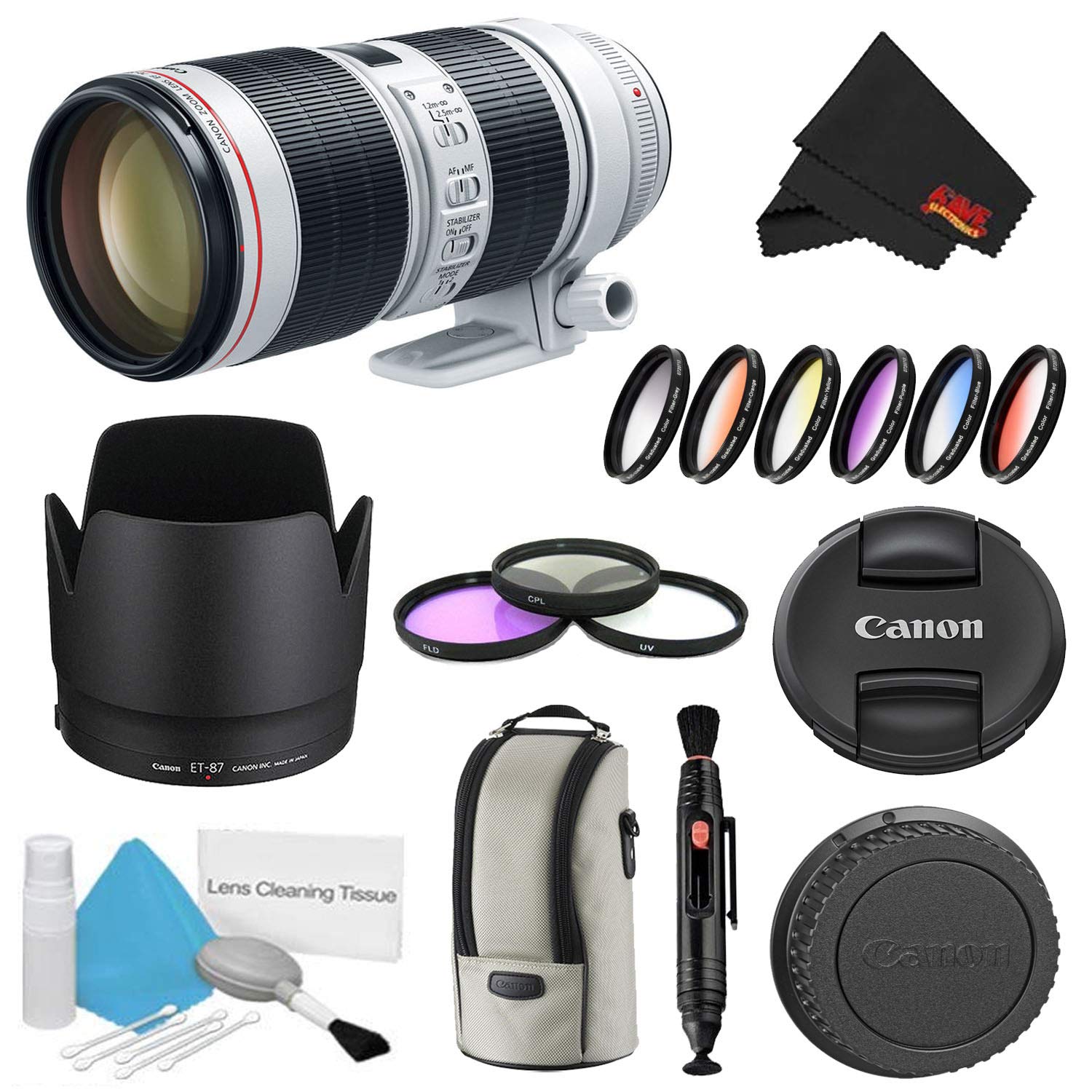 Canon EF 70-200mm f/2.8L is III USM Lens Bundle w/ 3 Piece Filter Kit and Color Multicoated 6 Piece Filter Kit (Internat