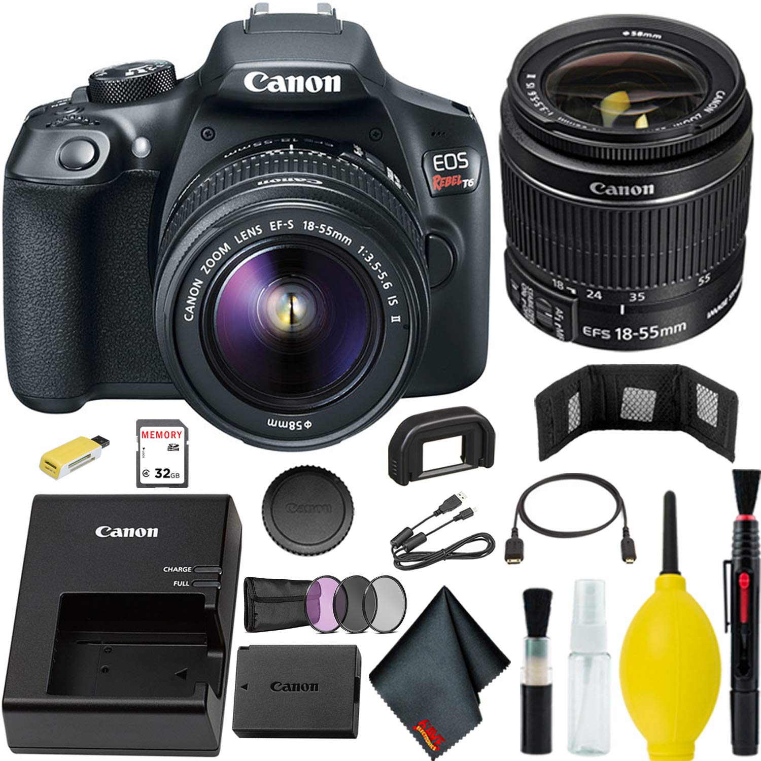 Canon EOS Rebel T6 DSLR Camera with 18-55mm Lens Memory Kit