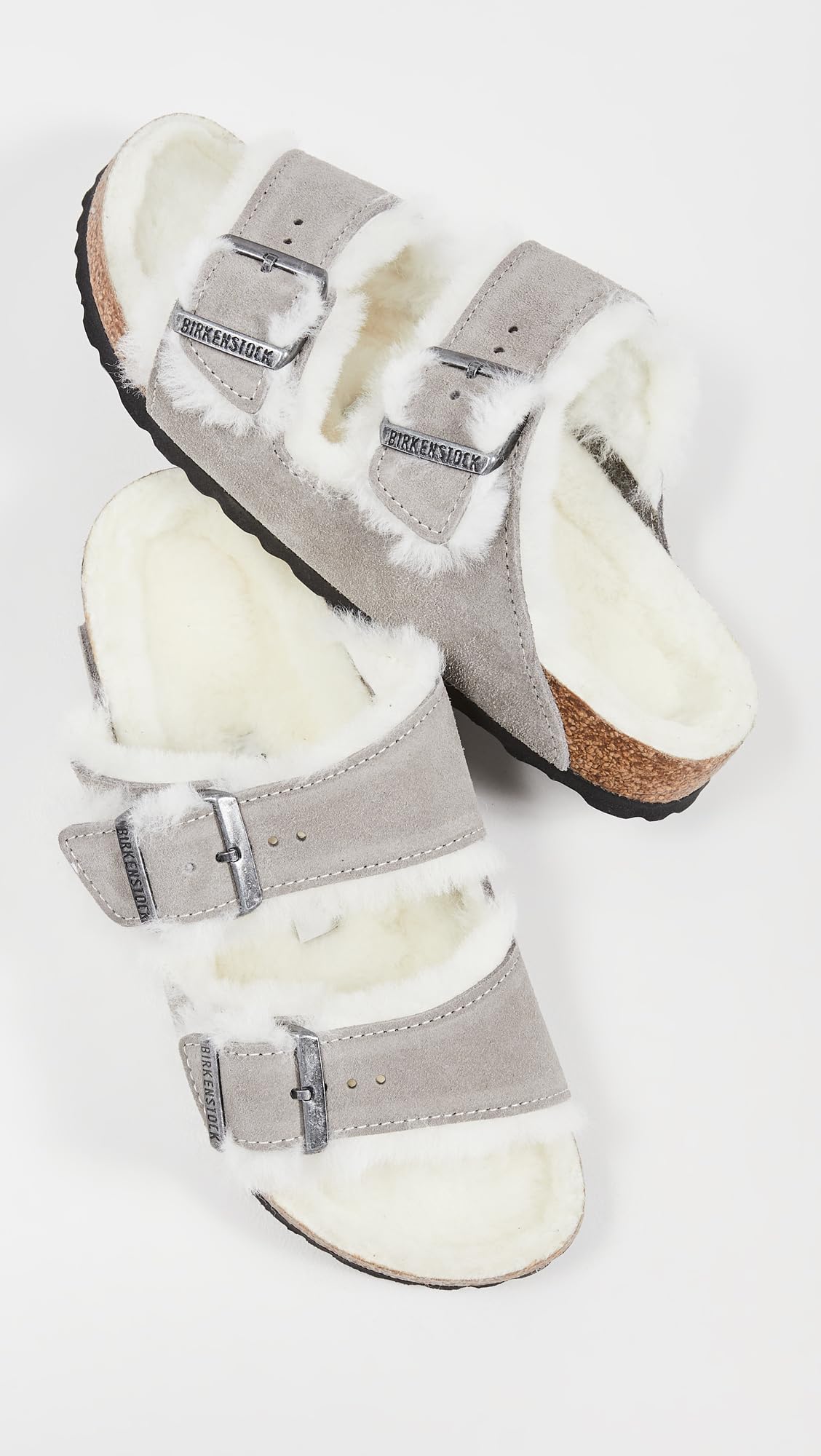 Birkenstock Women's Arizona Shearling Sandals, Stone Coin/Natural, Grey, 9 Narrow US