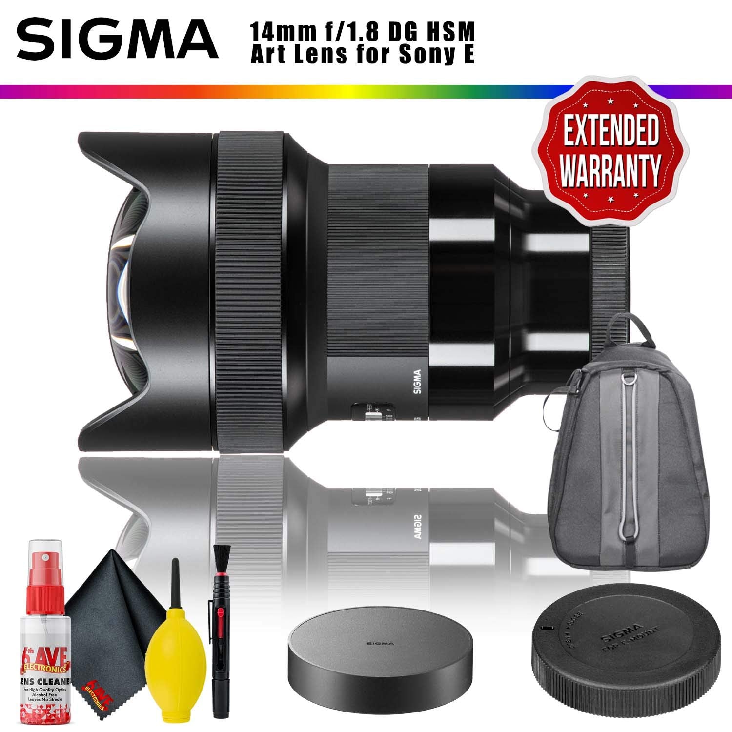 Sigma 14mm f/1.8 DG HSM Art Lens for Sony E + Backpack + Cleaning Kit + Extended Warranty
