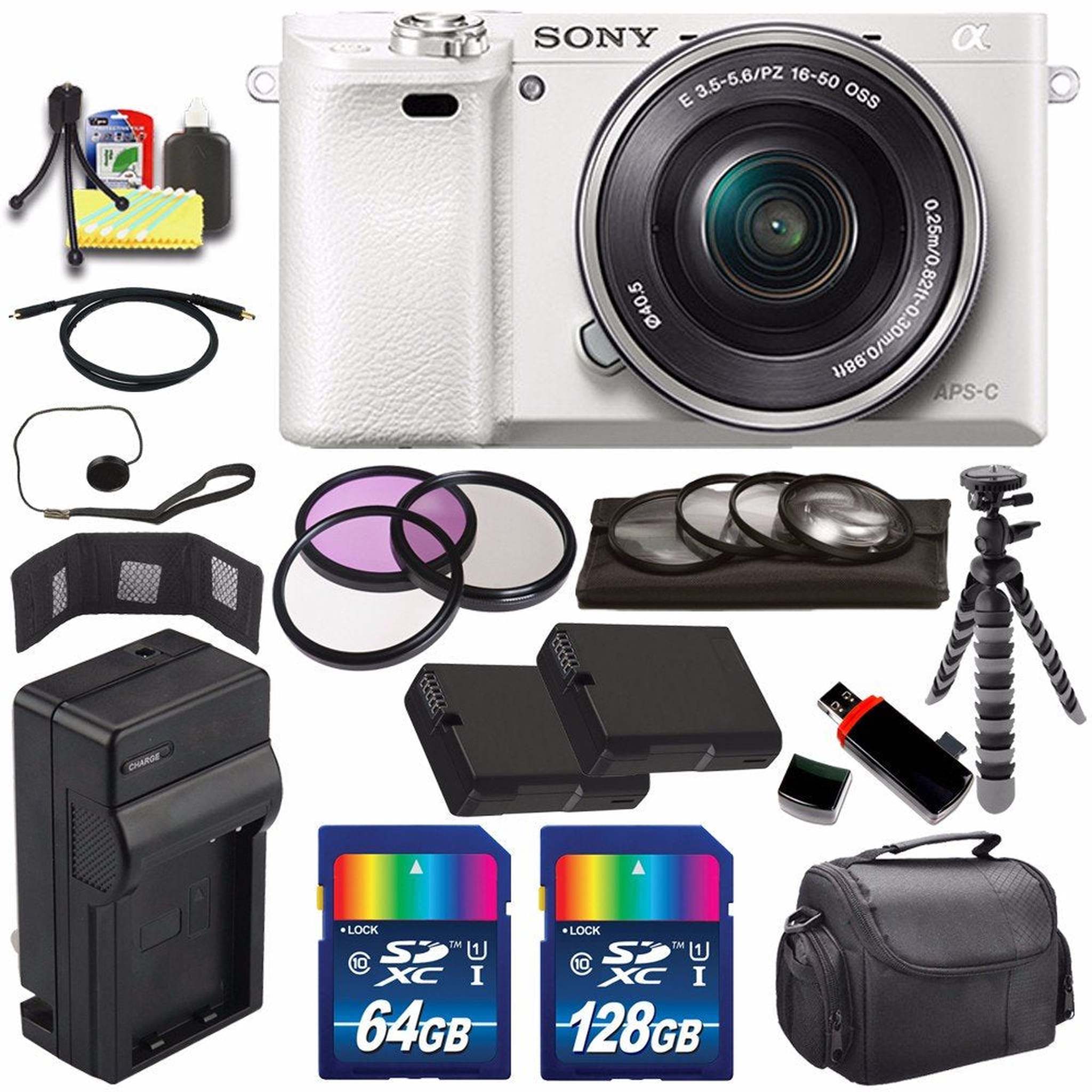 Sony Alpha a6000 Mirrorless Digital Camera with 16-50mm Lens White + Battery + Charger + 196GB Bundle 9 - Internationa