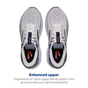 Brooks Men’s Ghost 16 Neutral Running Shoe - White/Peacoat/Orange - 10 Medium