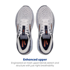 Brooks Men’s Ghost 16 Neutral Running Shoe - White/Peacoat/Orange - 9 Medium