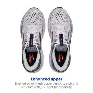 Brooks Men’s Ghost 16 Neutral Running Shoe - White/Peacoat/Orange - 8 Medium