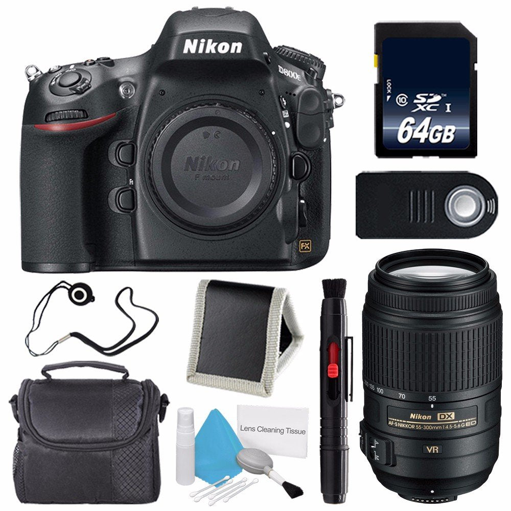 Nikon D800E Digital Camera (Body Only) (International Model) + Nikon AF-S DX 55-300mm f/4.5-5.6G ED VR Lens + 64GB Memory Card