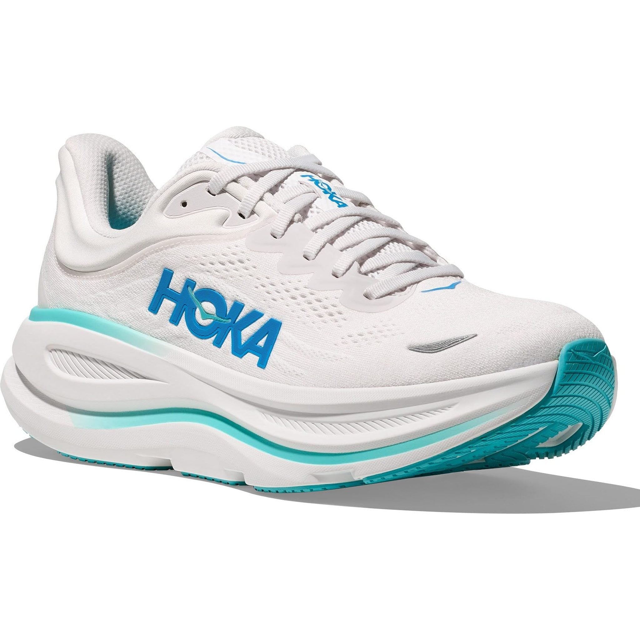 Hoka Men's Bondi 9 Sneaker, White Blue, 10