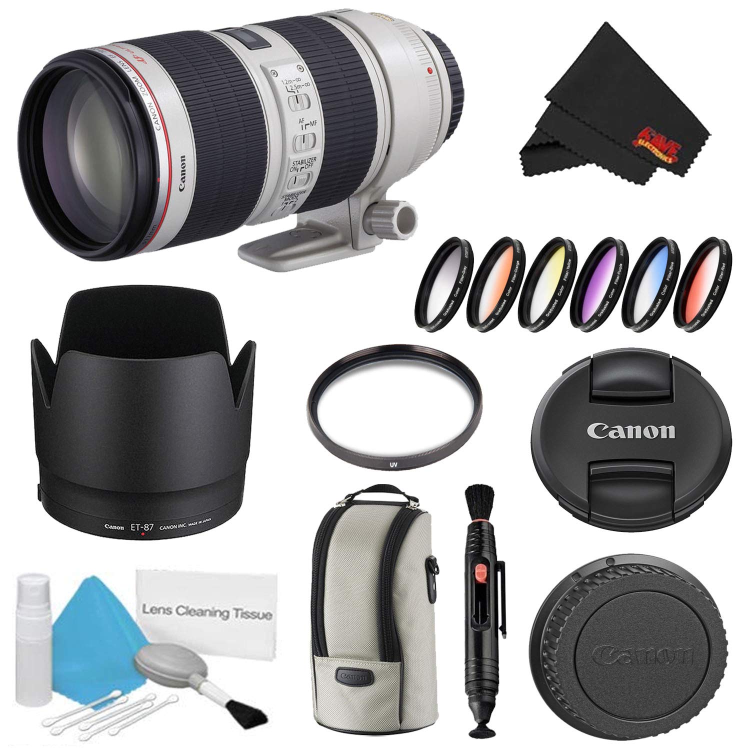 Canon EF 70-200mm f/2.8L is II USM Lens Bundle w/UV Filter Color Multicoated 6 Piece Filter Kit International Model
