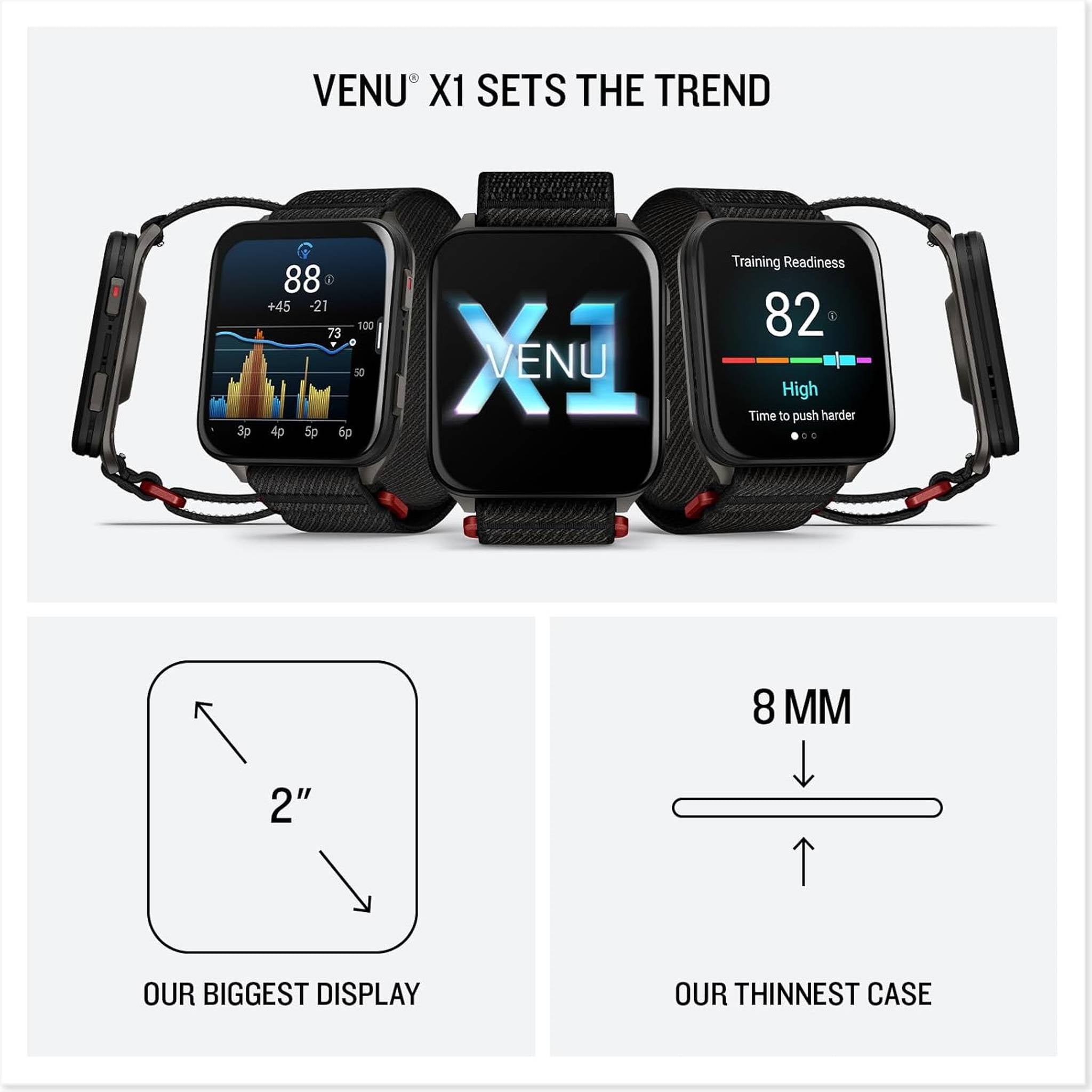 Garmin® Venu® X1, Thin and Lightweight GPS Smartwatch, AMOLED Display, Advanced Health and Fitness Features, Black with Slate Titanium Caseback and Black ComfortFit Nylon Band Garmin