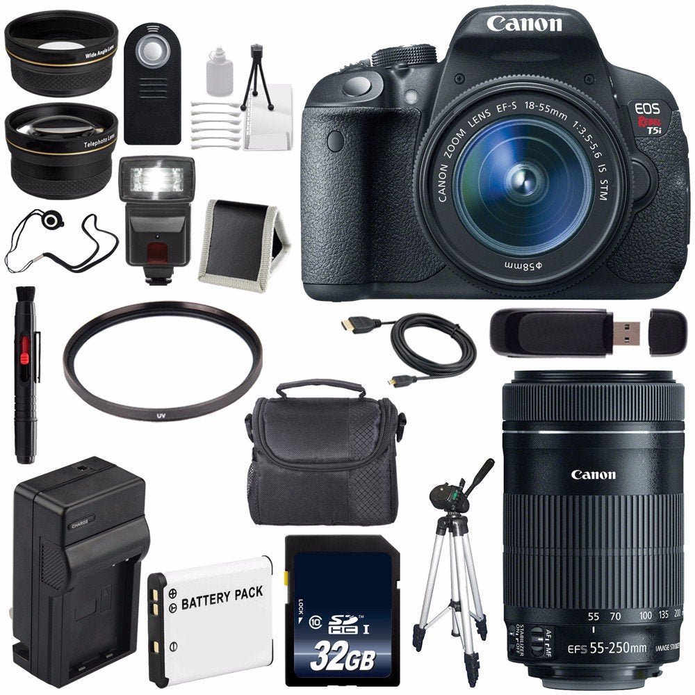 Canon EOS Rebel T5i 18 MP CMOS Digital SLR Camera w/EF-S 18-55mm f/3.5-5.6 Lens (International Model) + Canon EF-S 55-25