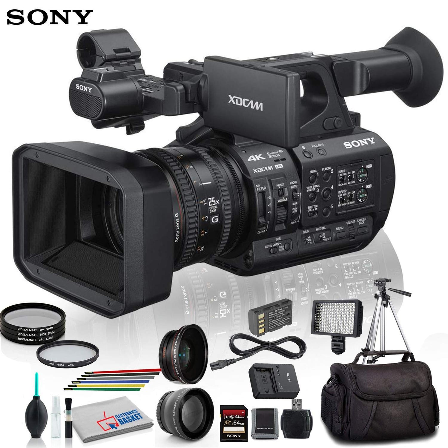Sony PXW-Z190V 4K XDCAM Camcorder With Close Up Diopters, Tripod, LED Light, 64GB Memory Card and More Advanced Bundle