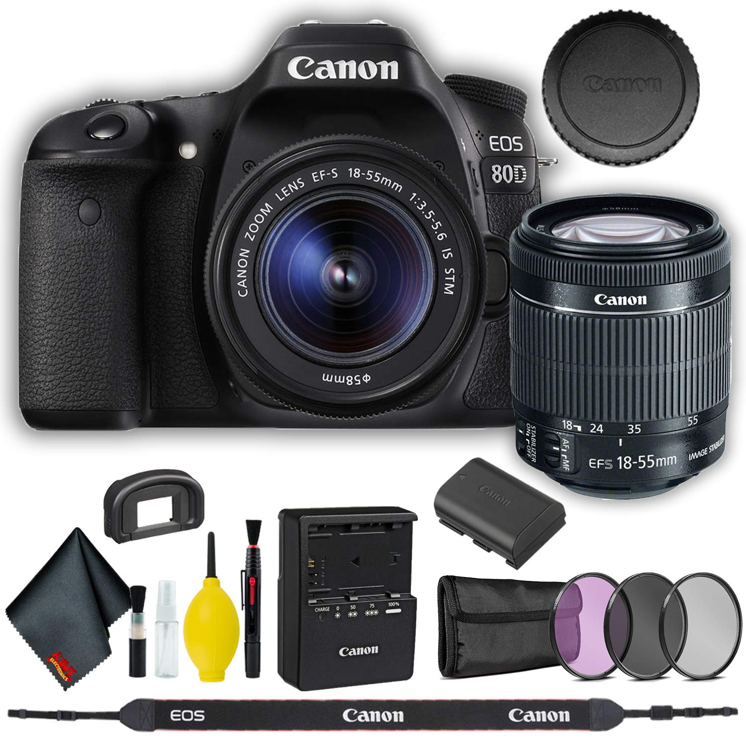Canon EOS 80D DSLR Camera with 18-55mm Lens Base Bundle