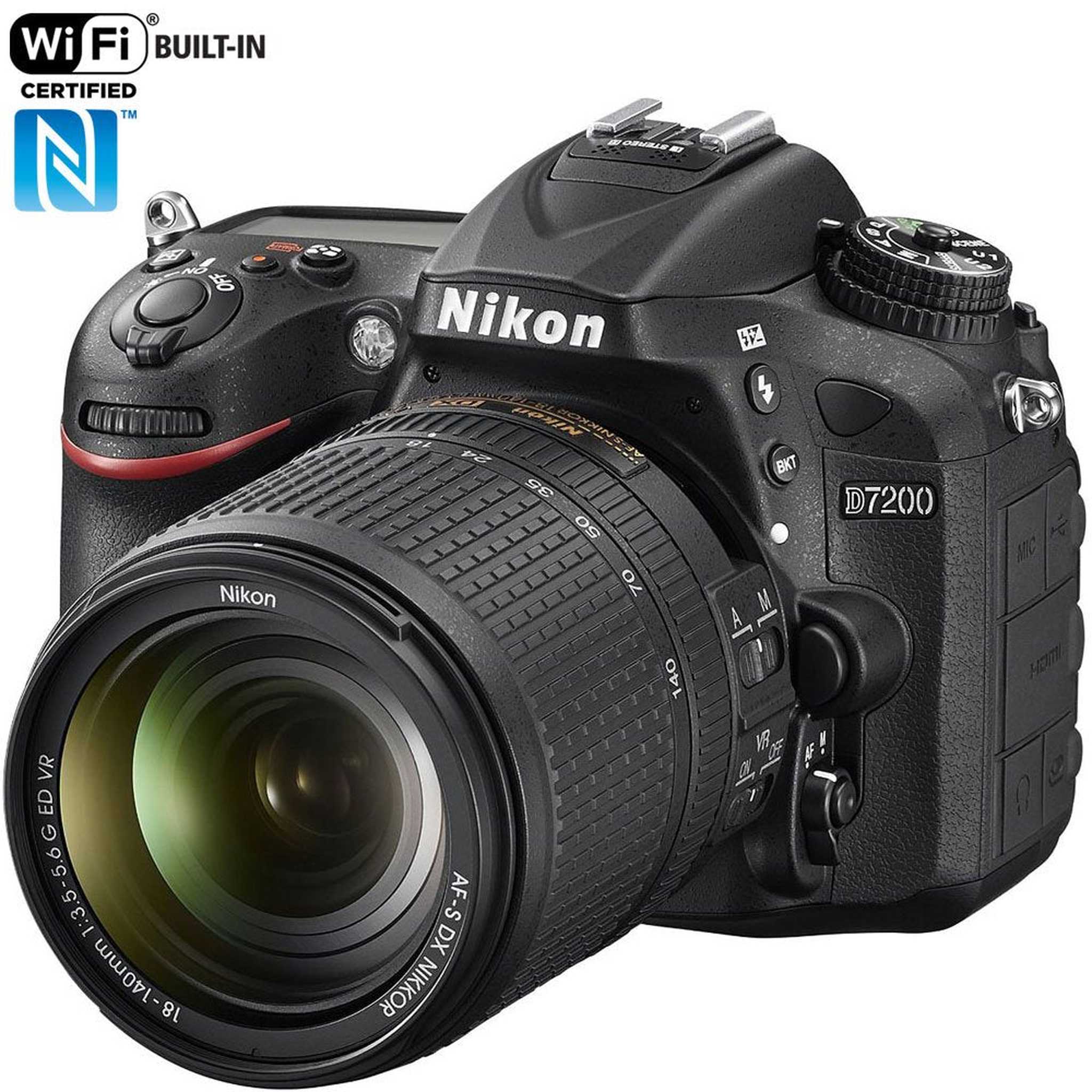 Nikon D7200 24.2 MP DX-Format Digital SLR Camera with 18-140mm VR Lens Black Renewed - Reconditioned Nikon