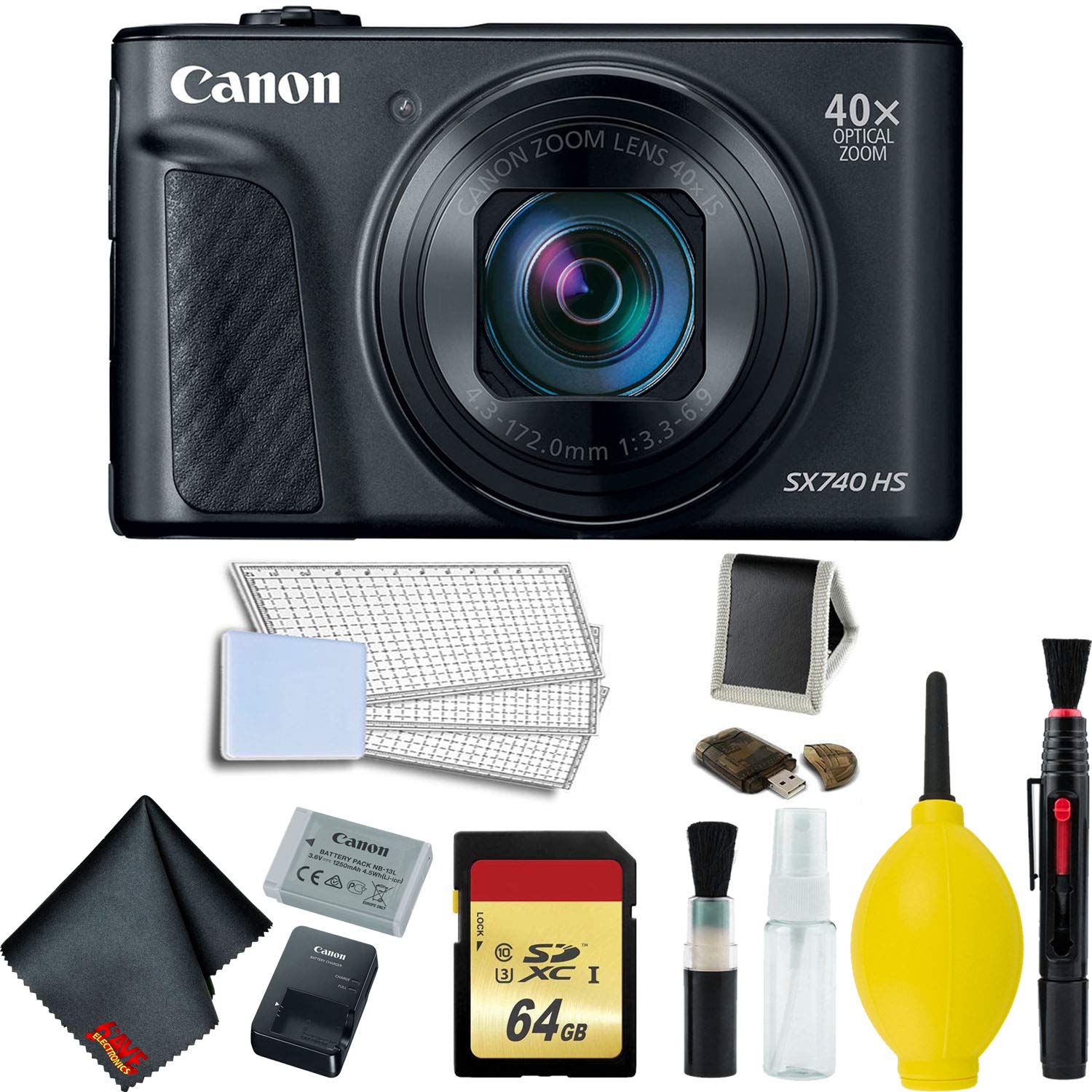 Canon PowerShot SX740 HS Digital Camera (Black) Memory Bundle - International Model