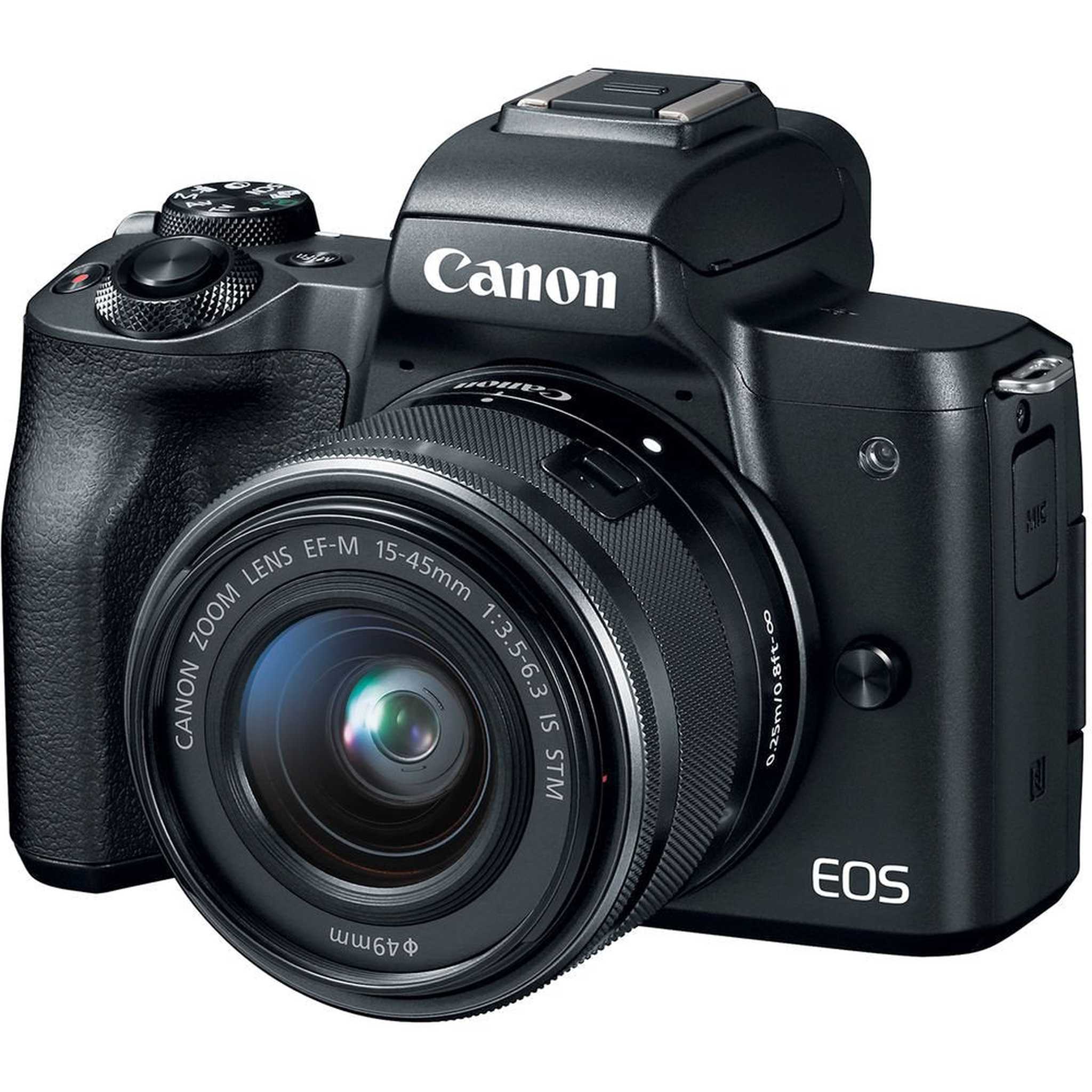 Canon EOS M50 Mirrorless Digital Camera with 15-45mm Lens + UV FLD CPL Filter Kit + Wide Angle & Telephoto Lens + Camera Canon