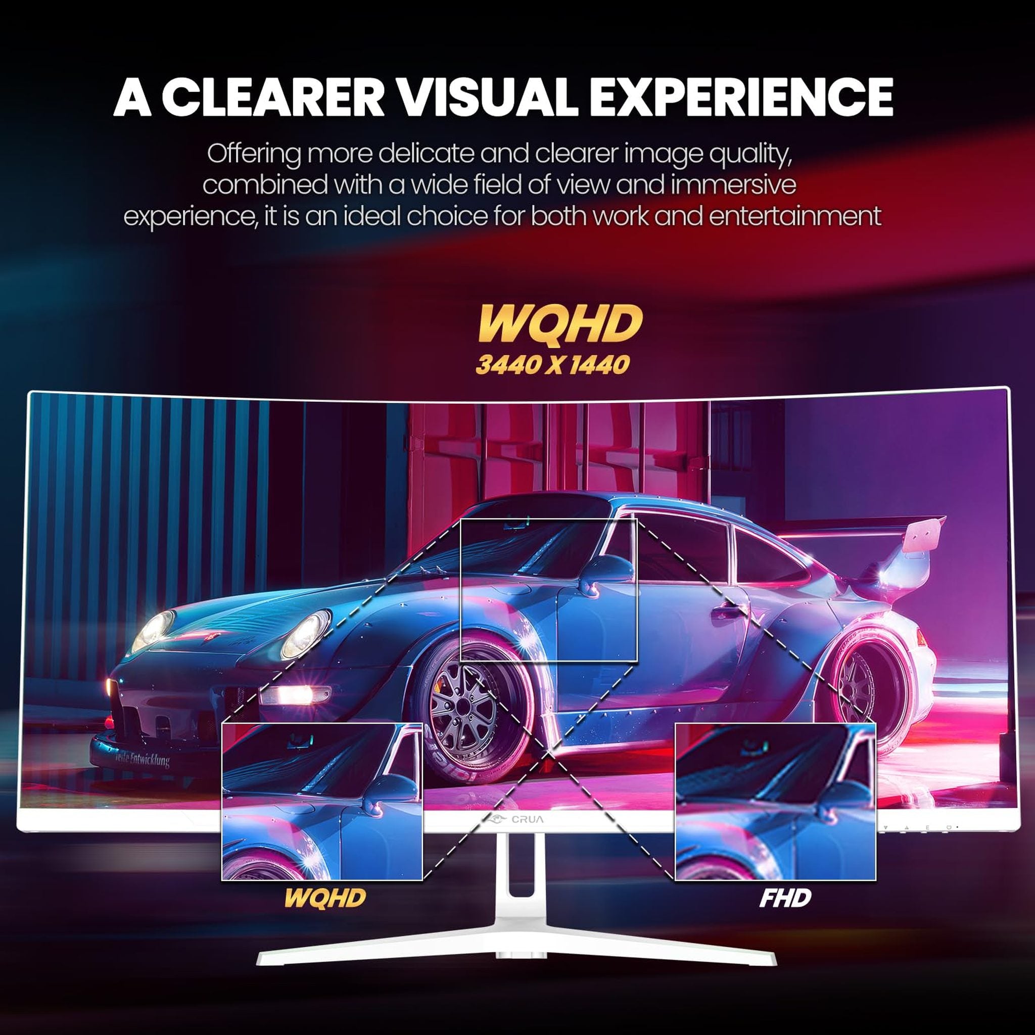 CRUA 34Inch White Gaming Monitor 144hz 21:9 1500R Ultra Wide Curved Monitor, WQHD 3440X1440P 120%sRGB VA Panel Computer Monitor Support AMD Freesync, HDMI 2.0 & DP1.4, Wall Mountable/Tilt Adjustable CRUA
