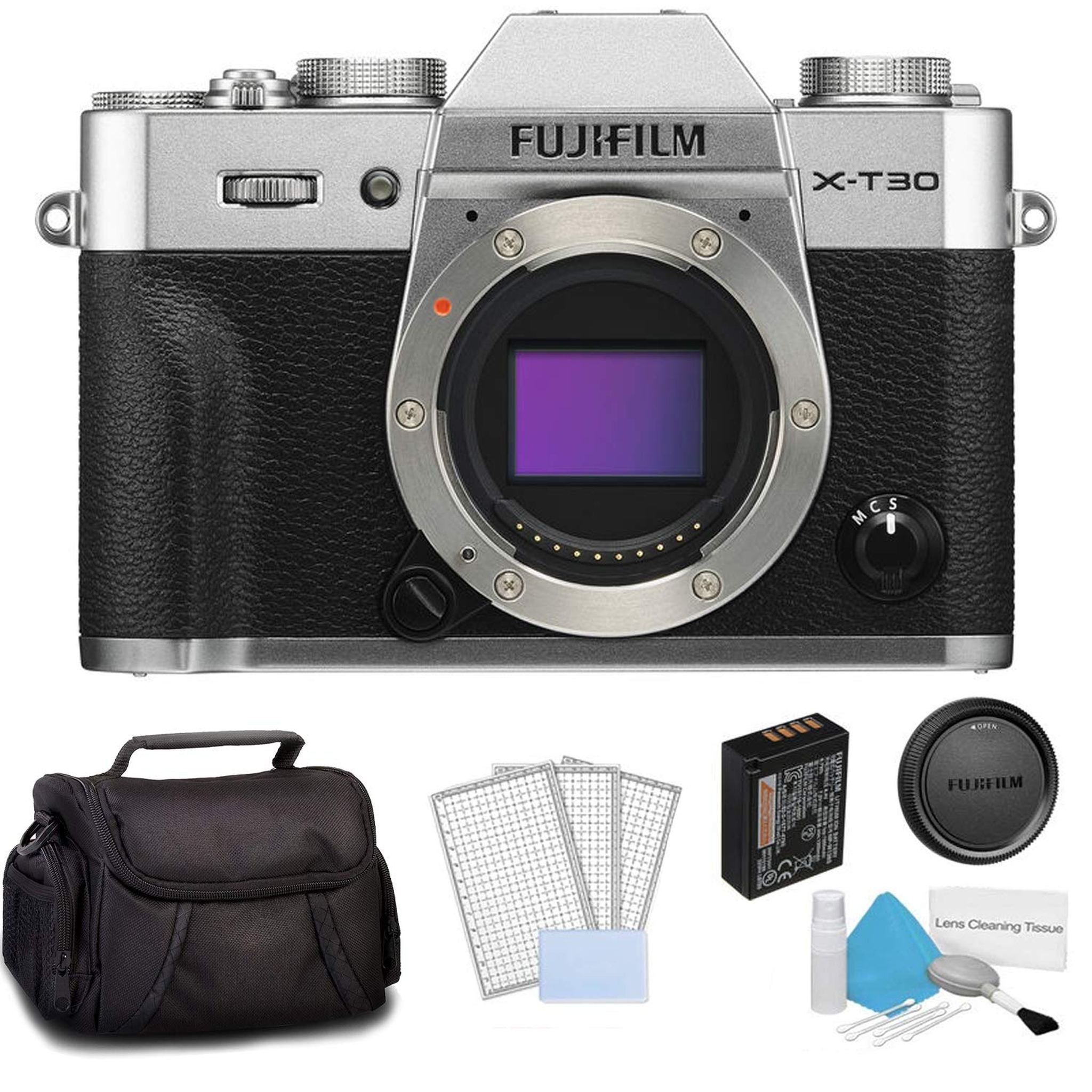 FUJIFILM X-T30 Mirrorless Digital Camera - Silver Body Only 16618380 Bundle with Carrying Case + More