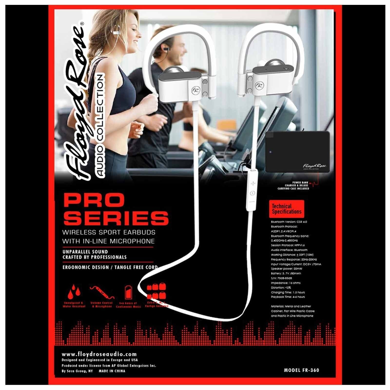 Floyd Rose Audio Pro Series Wireless Sport Earbuds with In-Line Microphone, White