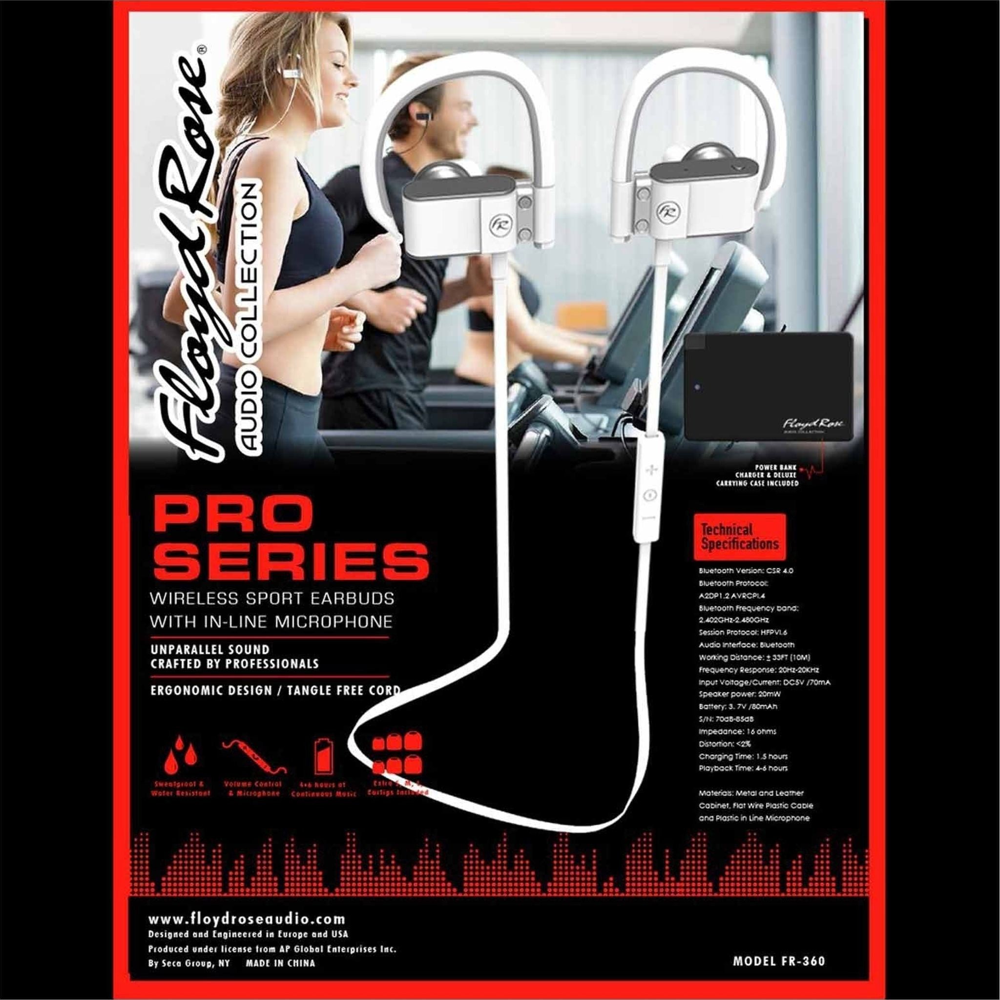 Floyd Rose Audio Pro Series Wireless Sport Earbuds with In-Line Microphone, White Floyd Rose