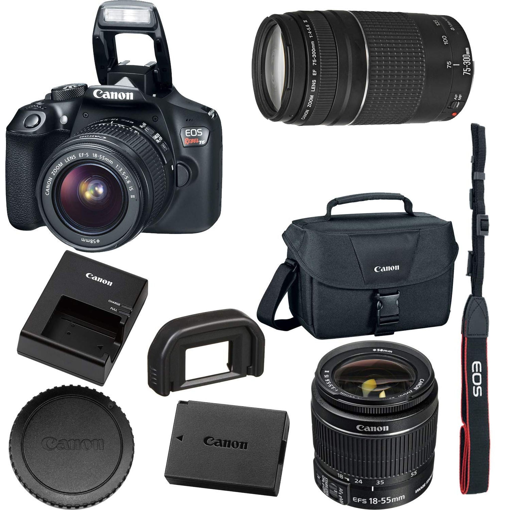 Canon EOS Rebel T6 Digital SLR Camera Kit with EF-S 18-55mm f/3.5-5.6 is II Lens, Built-in WiFi and NFC - Black Certifi - Reconditioned Canon