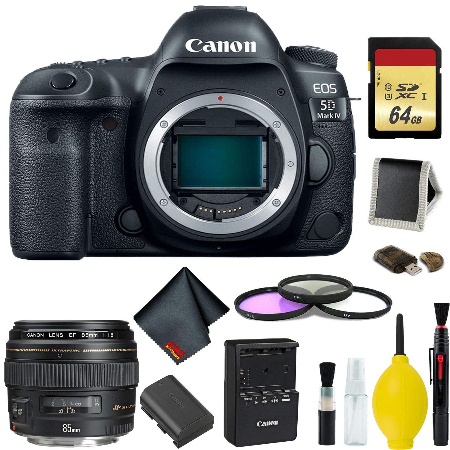 Canon EOS 5D Mark IV DSLR Camera Body Only Complete Kit (International Model) w/Canon EF 85mm f/1.8 USM Lens - Internati