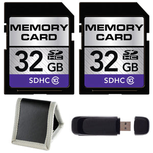 32GB SDHC Class 10 Memory Card 2-Pack + SD Card USB Reader + Memory Card Wallet Bundle