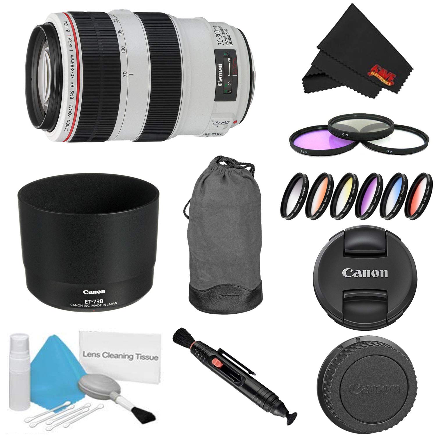 Canon EF 70-300mm f/4-5.6L is USM Lens Bundle w/ 3 Piece Filter Kit Color Multicoated 6 Piece Filter Kit (International