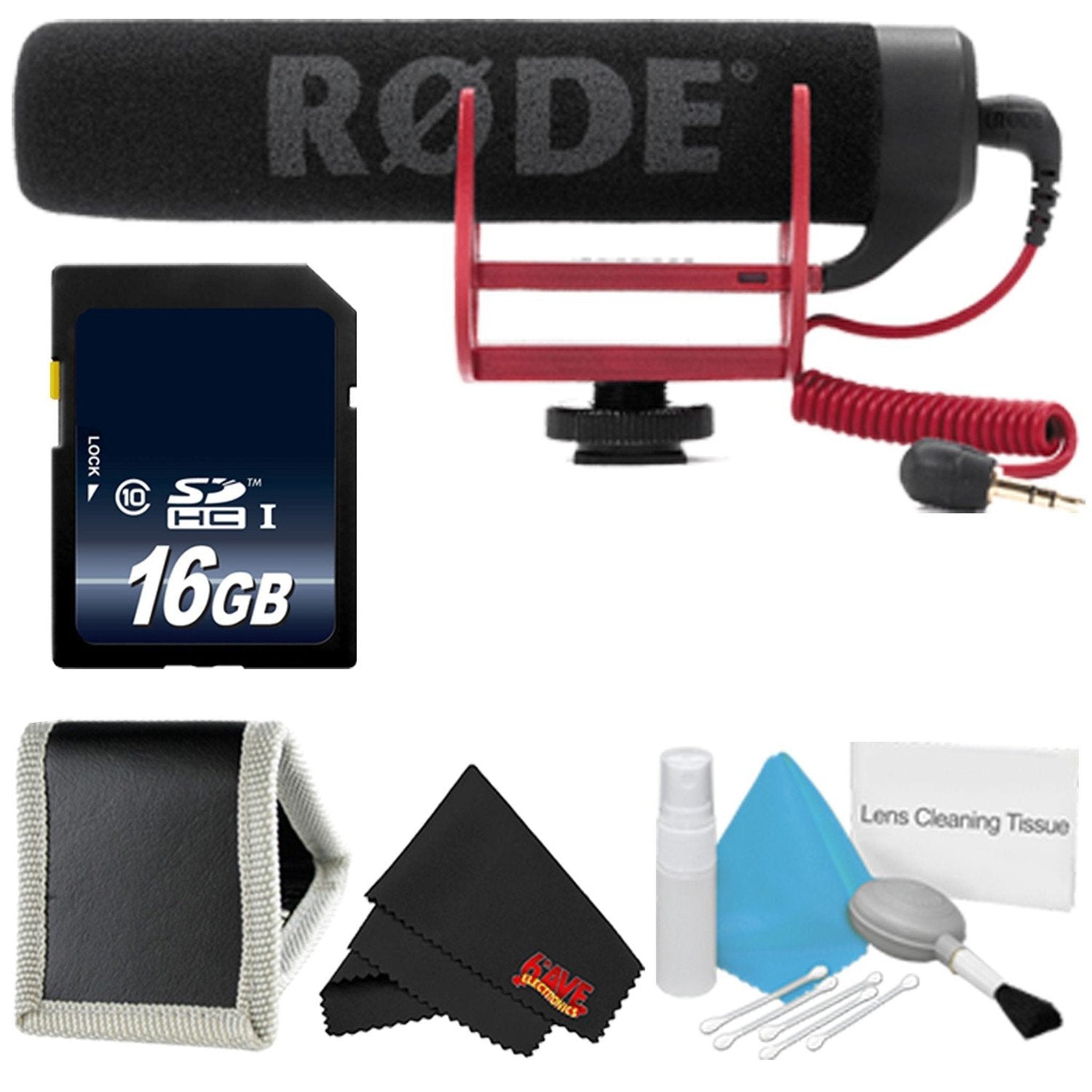 Rode VideoMic GO VIDEOMIC-GO + 16GB Memory Card + Deluxe Cleaning Kit + MicroFiber Cloth- Bundle Rode