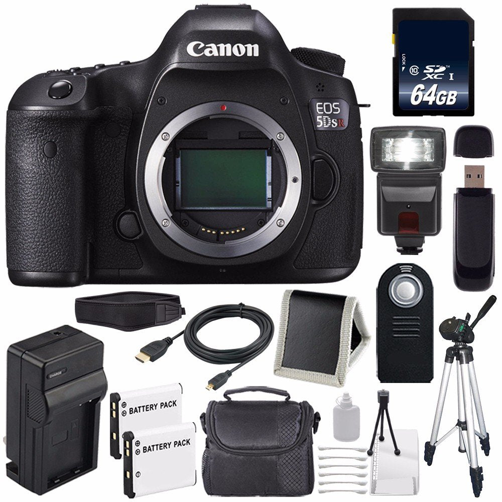 Canon EOS 5DS R DSLR Camera (International Model) 0582C002 + LP-E6 Battery + 64GB Memory Card  Base Bundle