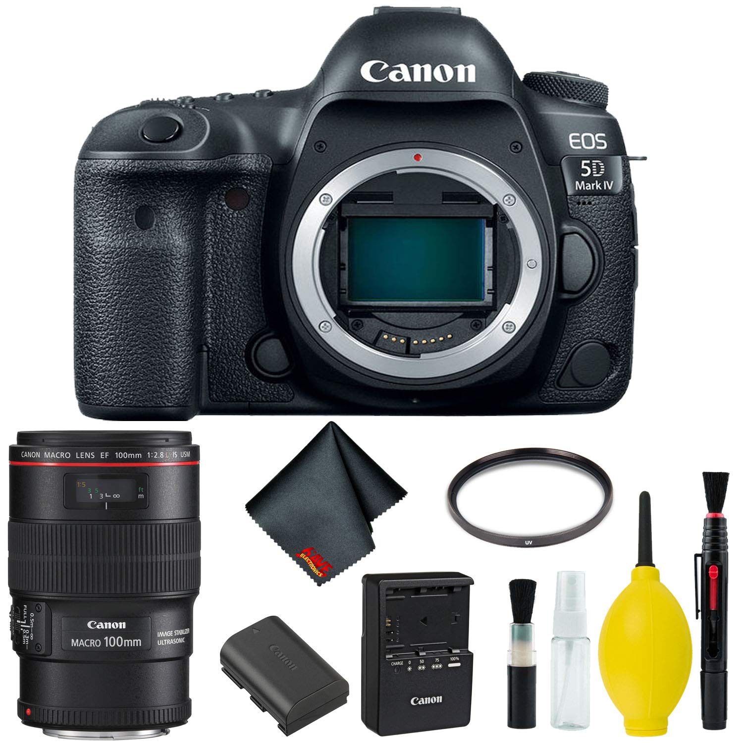Canon EOS 5D Mark IV DSLR Camera Body Only Basic Kit (International Model) w/Canon EF 100mm f/2.8L Macro is USM Lens