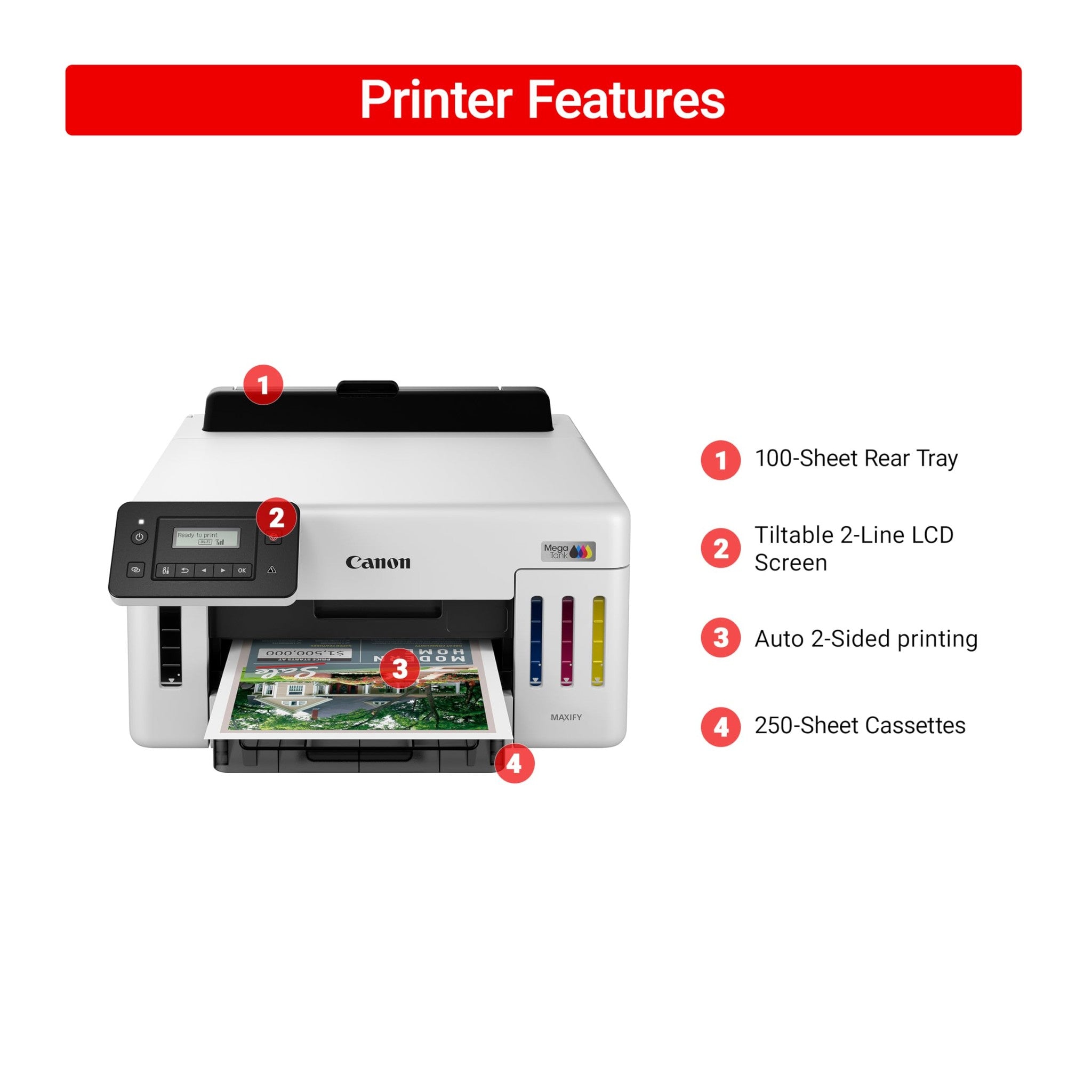 Canon MegaTank GX5120 Wireless Single Function Printer, Print Only for Small Office with Auto 2-Sided Printing, White