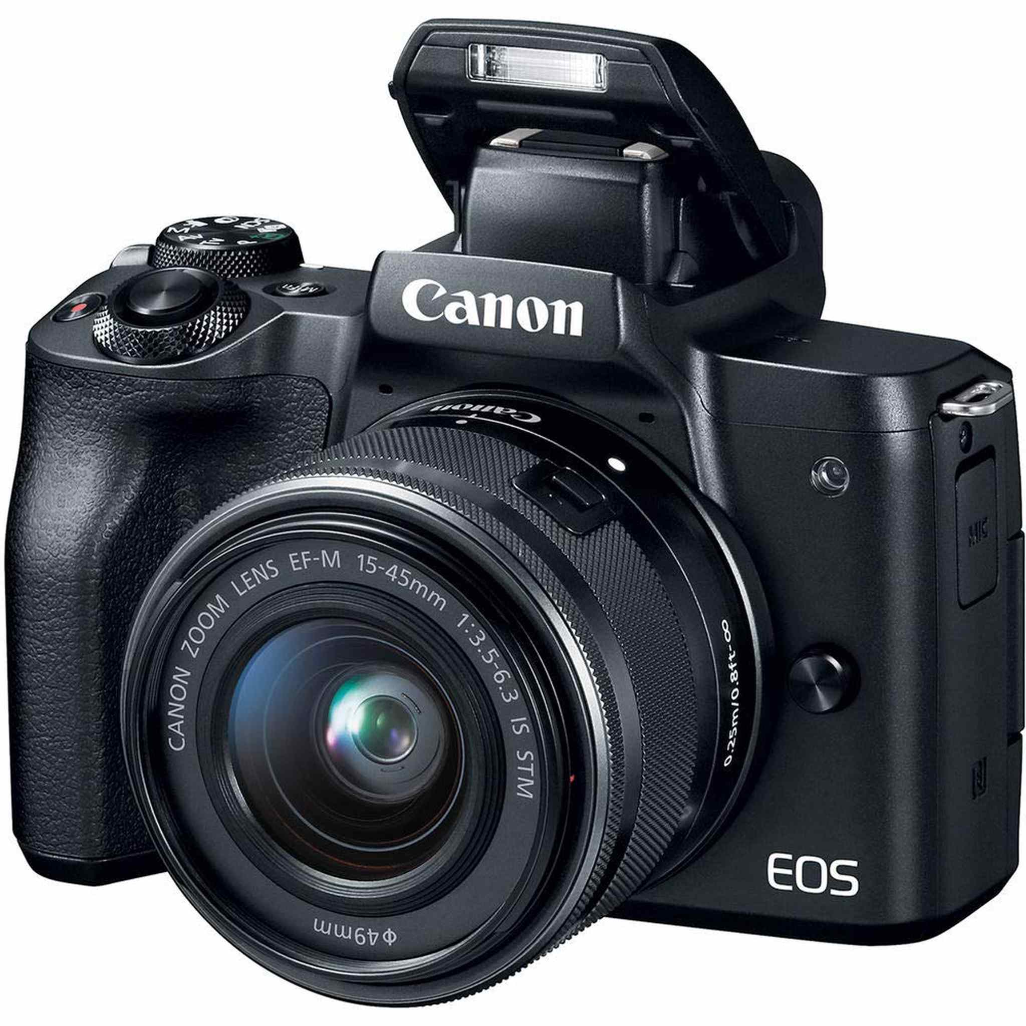 Canon EOS M50 Mirrorless Digital Camera with 15-45mm Lens Black International Model with Extra Accessory Bundle