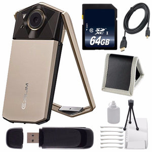 Casio Exilim EX-TR70 Selfie Digital Camera Gold International Version + 64GB Memory Card Bundle