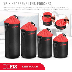 XPIX Small Neoprene Pouch Bag for DSLR Camera Lenses Canon, Nikon, Sony, Olympus,Fujfilm,Panasonic, and More