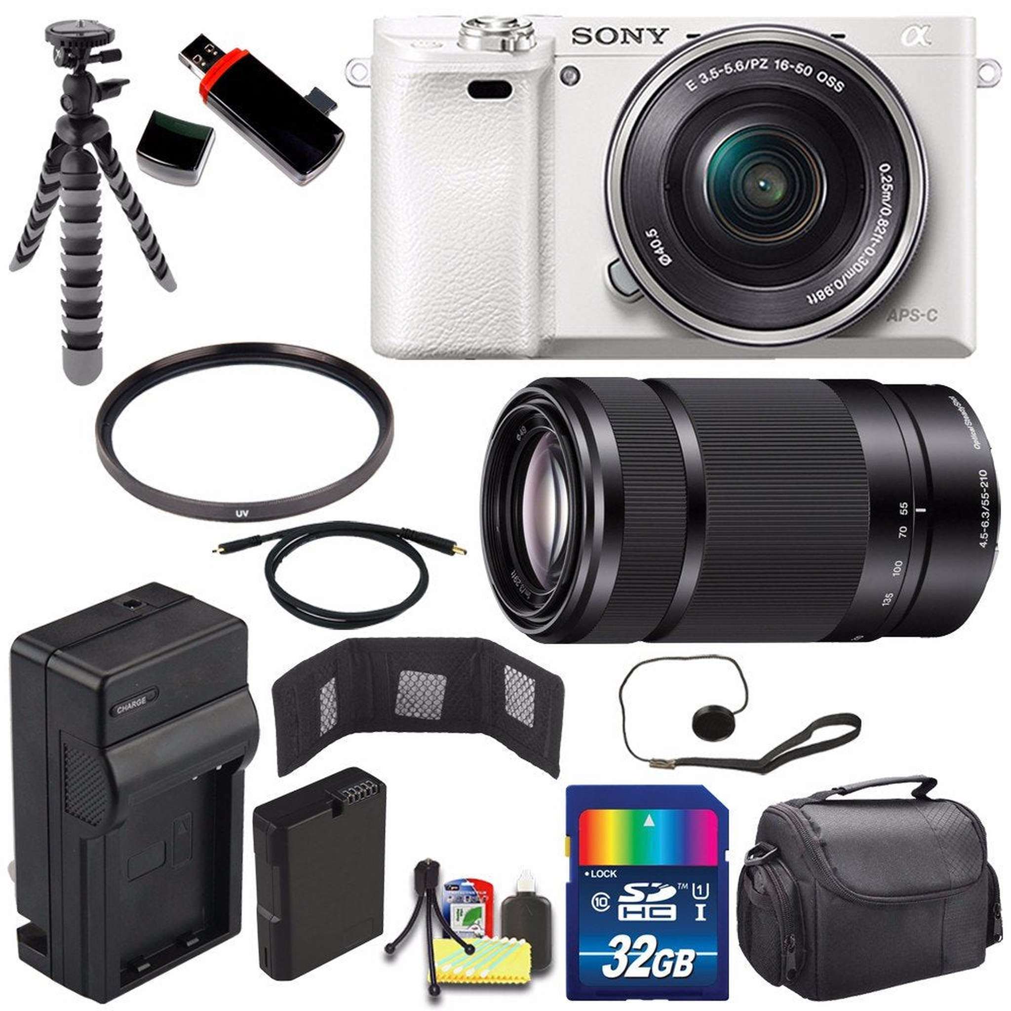 Sony Alpha a6000 Mirrorless Digital Camera with 16-50mm Lens White + Sony E 55-210mm f/4.5-6.3 OSS E-Mount Lens 32GB B - Used Sony