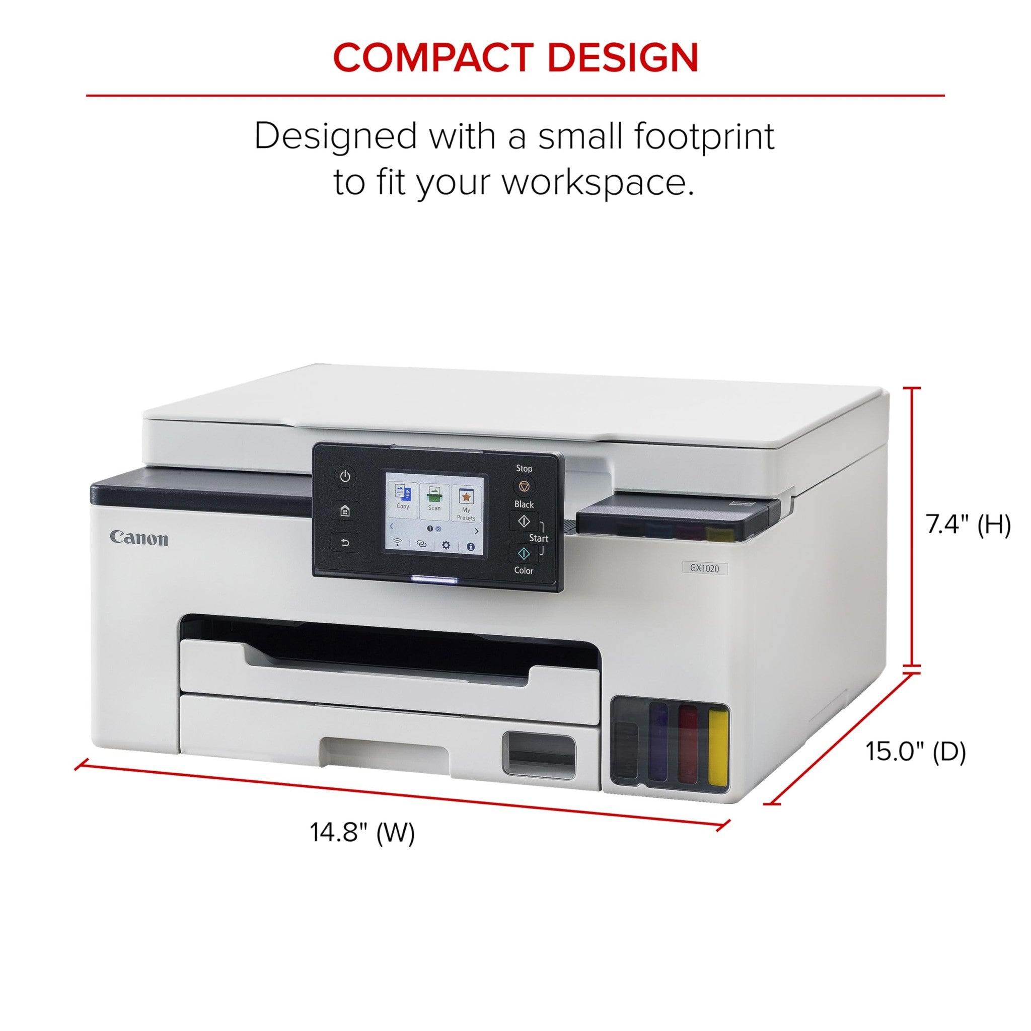 Canon Megatank GX1020 All-in-One Wireless Supertank Megatank Printer | Print, Copy and Scan| Mobile Printing |2.7" LCD Color Touchscreen | Auto Duplex Printing