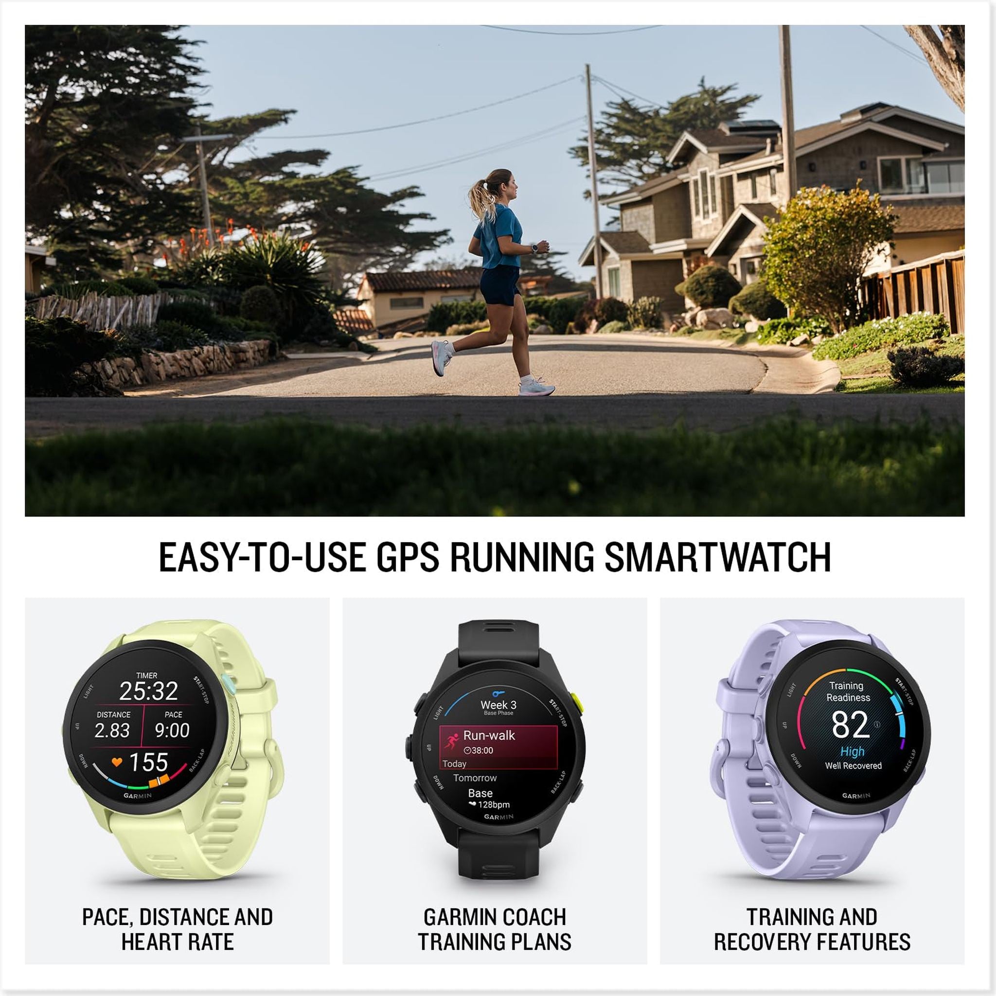 Garmin Forerunner® 70, Easy-to-Use GPS Running Smartwatch, Advanced Training Metrics and Recovery Insights, Up to 13 Days of Battery Life, Black