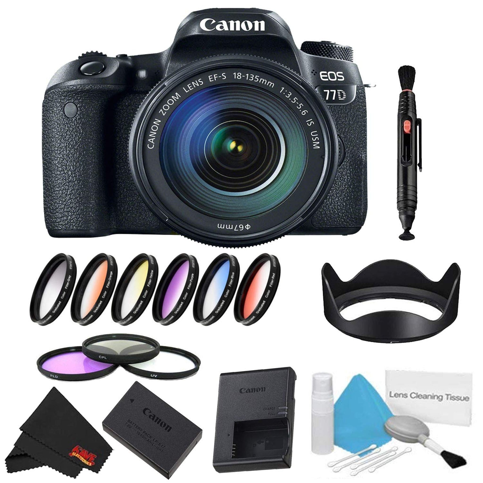 Canon EOS 77D DSLR Camera with 18-135mm Lens Bundle w/ 9 Piece Filter Kit International Model Canon