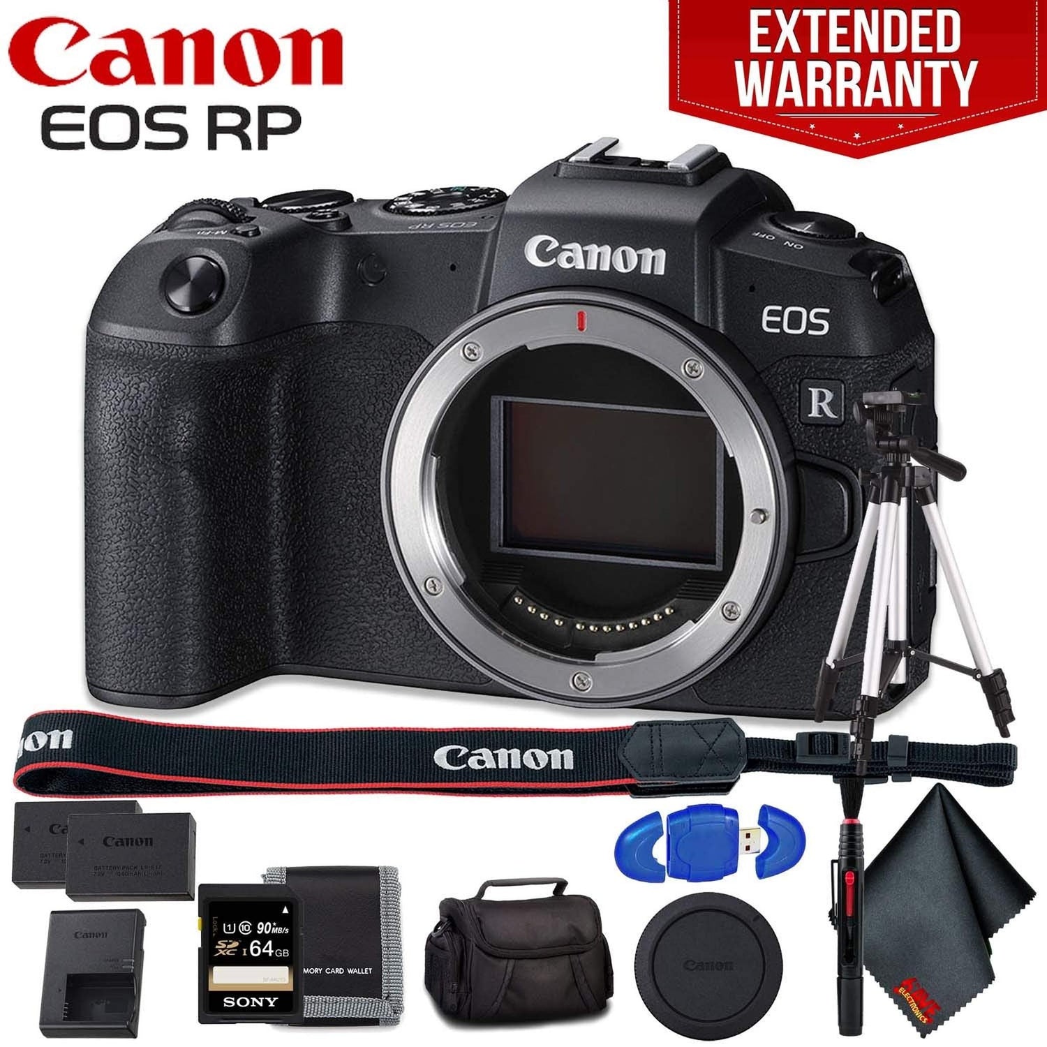 Canon EOS RP Mirrorless Digital Camera Body Only - Includes - Extra Battery Pack, Cleaning Kit, Memory Card Kit, Carry