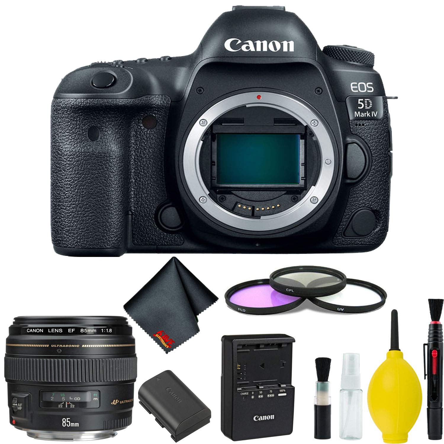 Canon EOS 5D Mark IV DSLR Camera Body Only 3 Piece Filter Kit International Model w/Canon EF 85mm f/1.8 USM Lens - Int