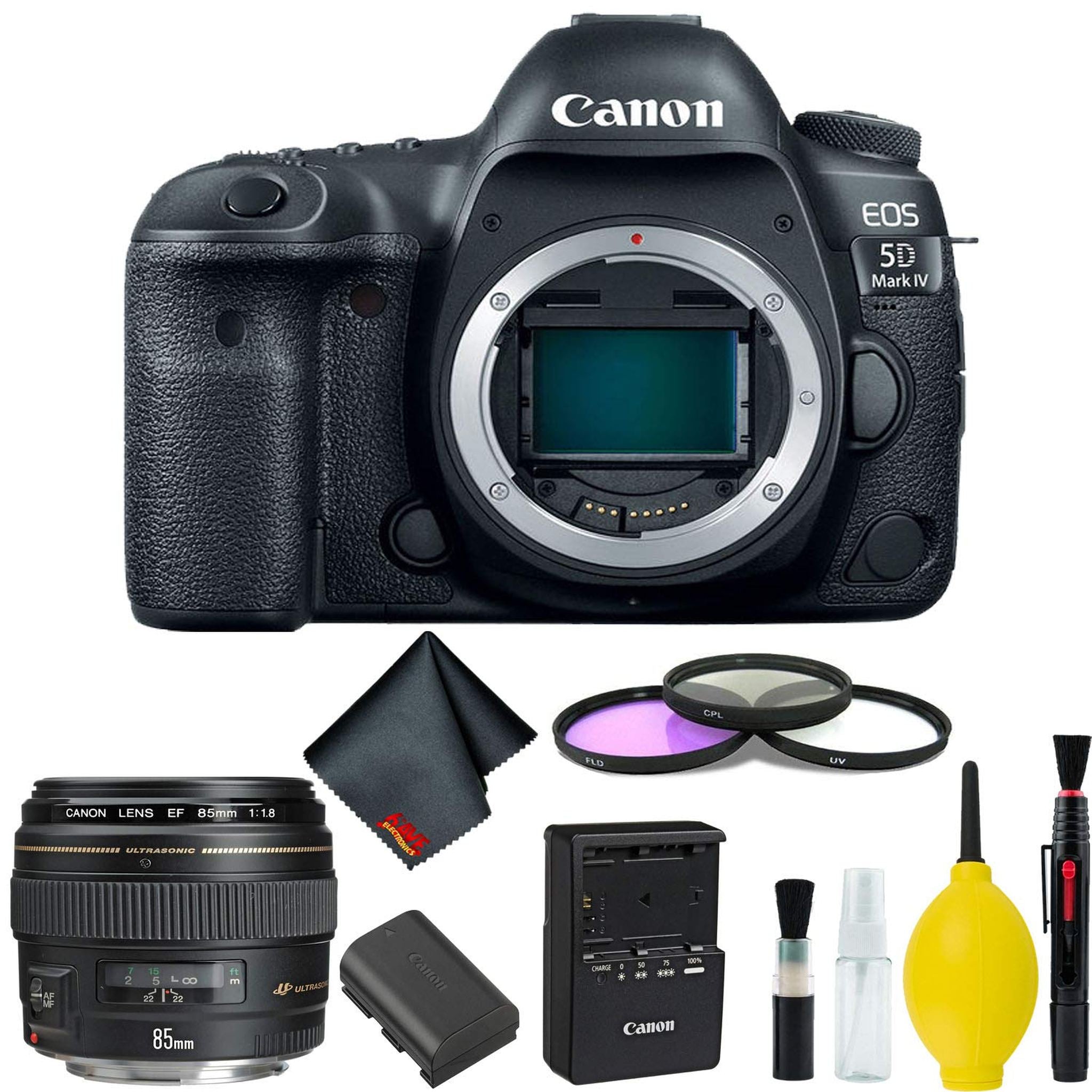 Canon EOS 5D Mark IV DSLR Camera Body Only 3 Piece Filter Kit International Model w/Canon EF 85mm f/1.8 USM Lens - Int Canon