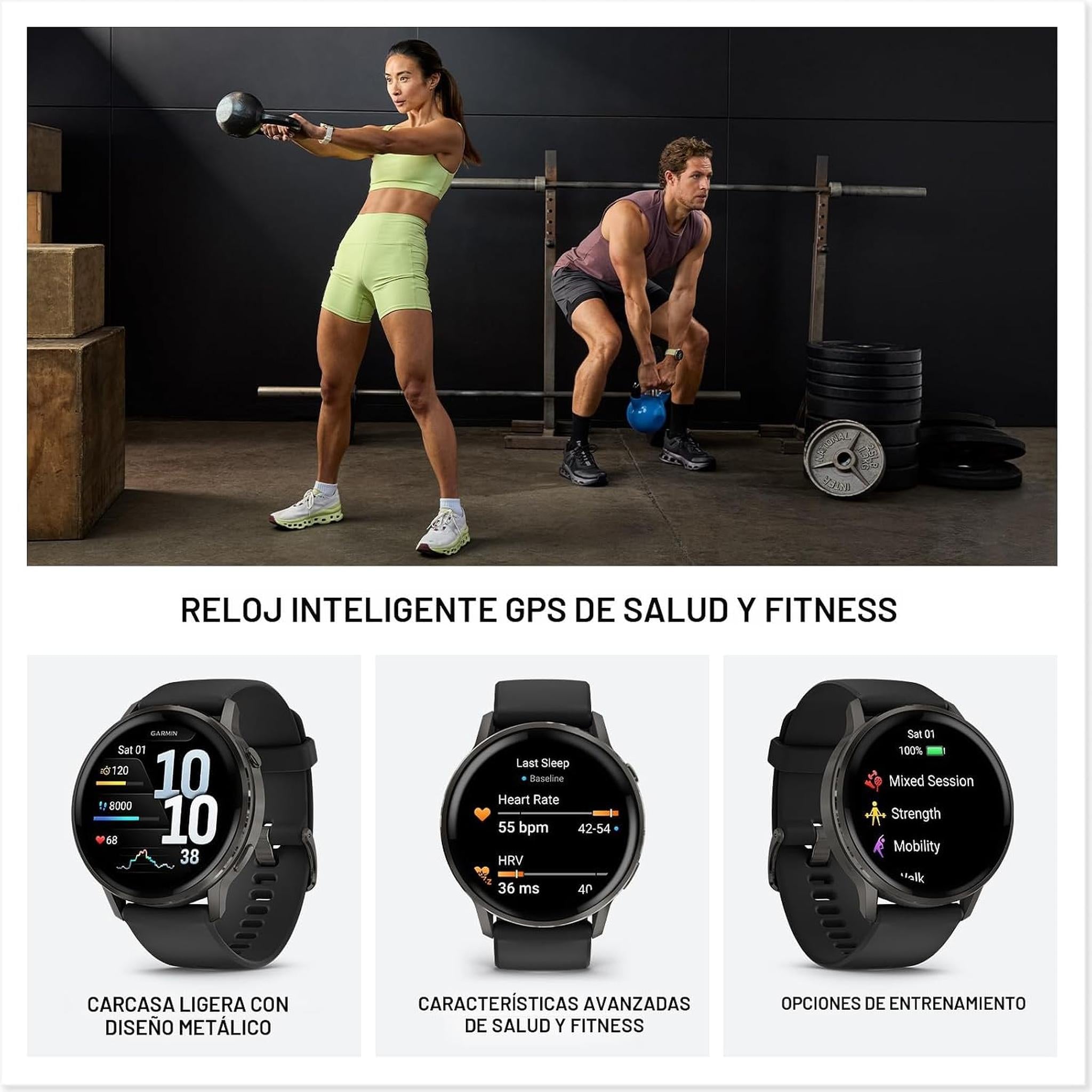 Garmin Venu® 4, 45mm, Advanced Health and Fitness GPS Smartwatch, Bright and Colorful Display, Built-in Flashlight, 12 Days of Battery Life, Slate with Black Silicone Band