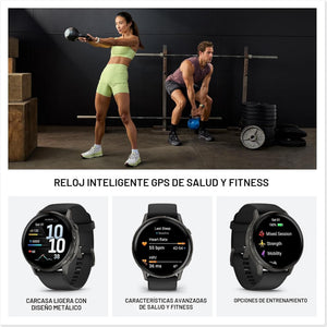 Garmin Venu® 4, 45mm, Advanced Health and Fitness GPS Smartwatch, Bright and Colorful Display, Built-in Flashlight, 12 Days of Battery Life, Slate with Black Silicone Band