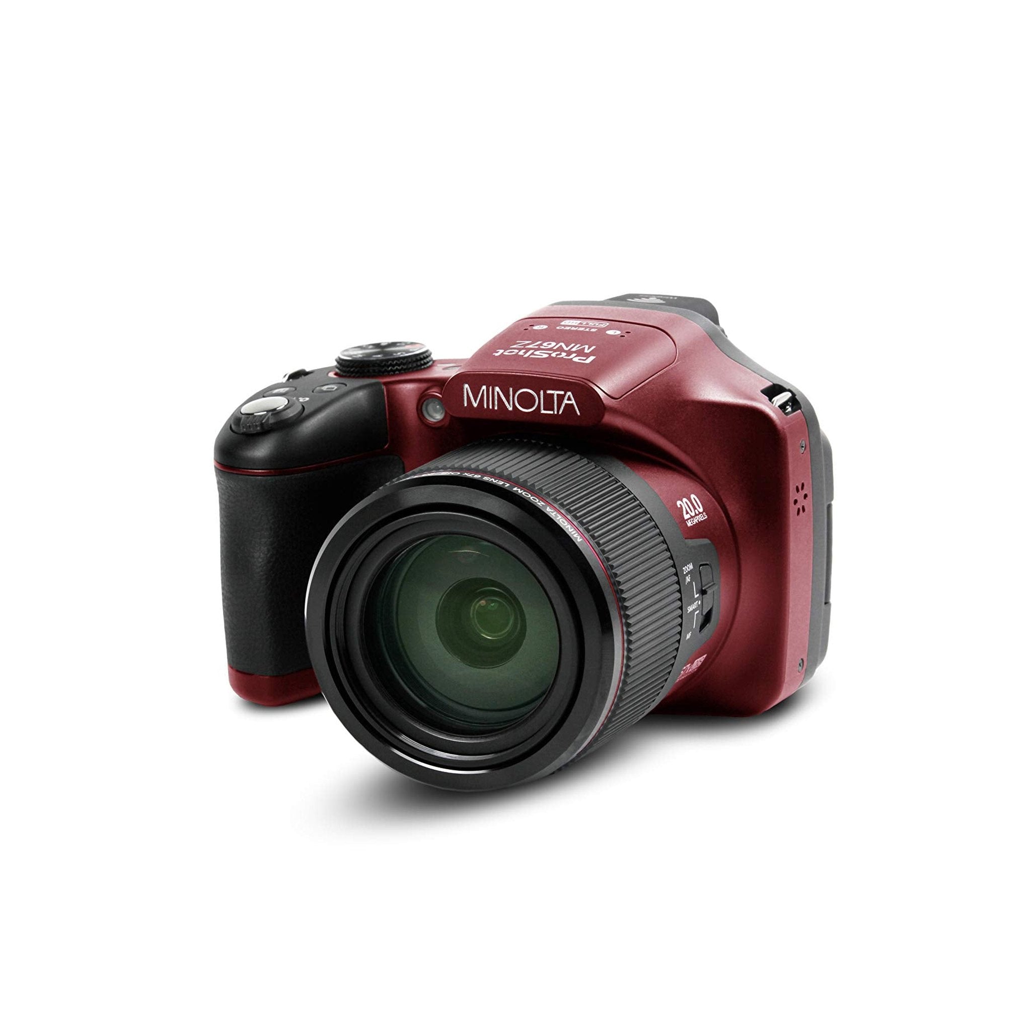 Minolta Pro Shot 20 Mega Pixel HD Digital Camera with 67x Optical Zoom, Full 1080p HD Video & 16GB SD Card Red Minolta