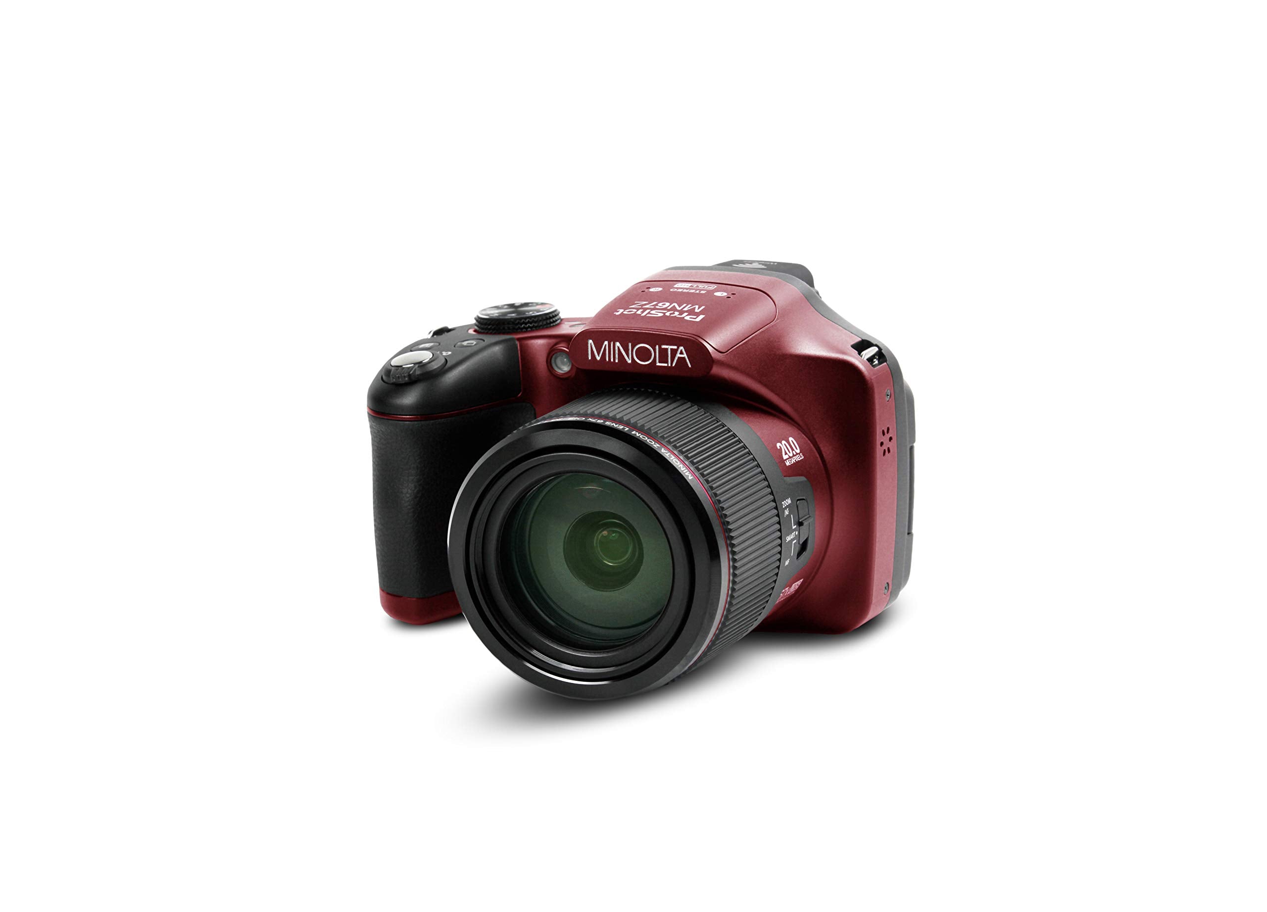 Minolta Pro Shot 20 Mega Pixel HD Digital Camera with 67x Optical Zoom, Full 1080p HD Video & 16GB SD Card Red