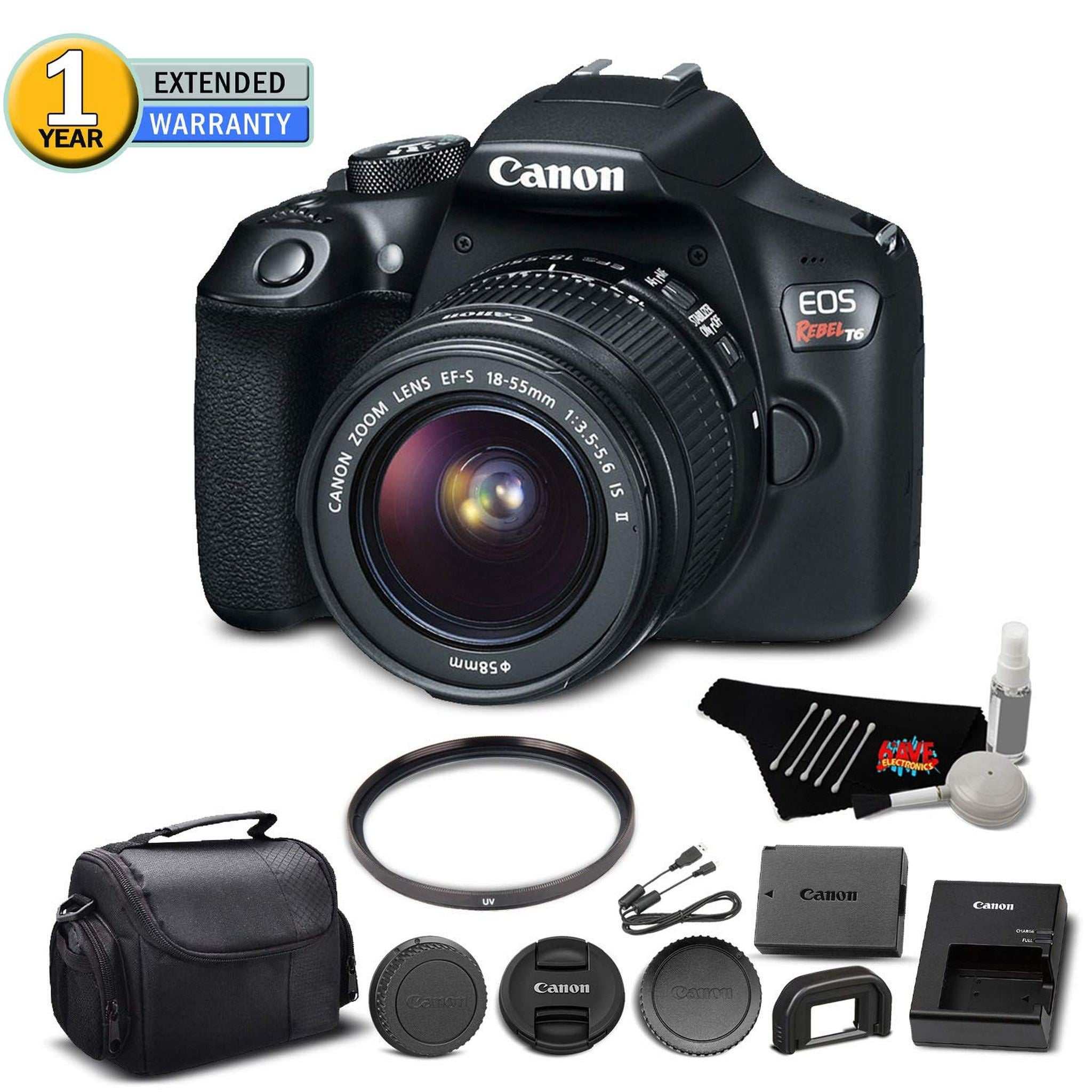 Canon EOS Rebel T6 Digital SLR Camera 1159C003 with 18-55mm f/3.5-5.6 is II Lens - Starter Bundle - Used Canon