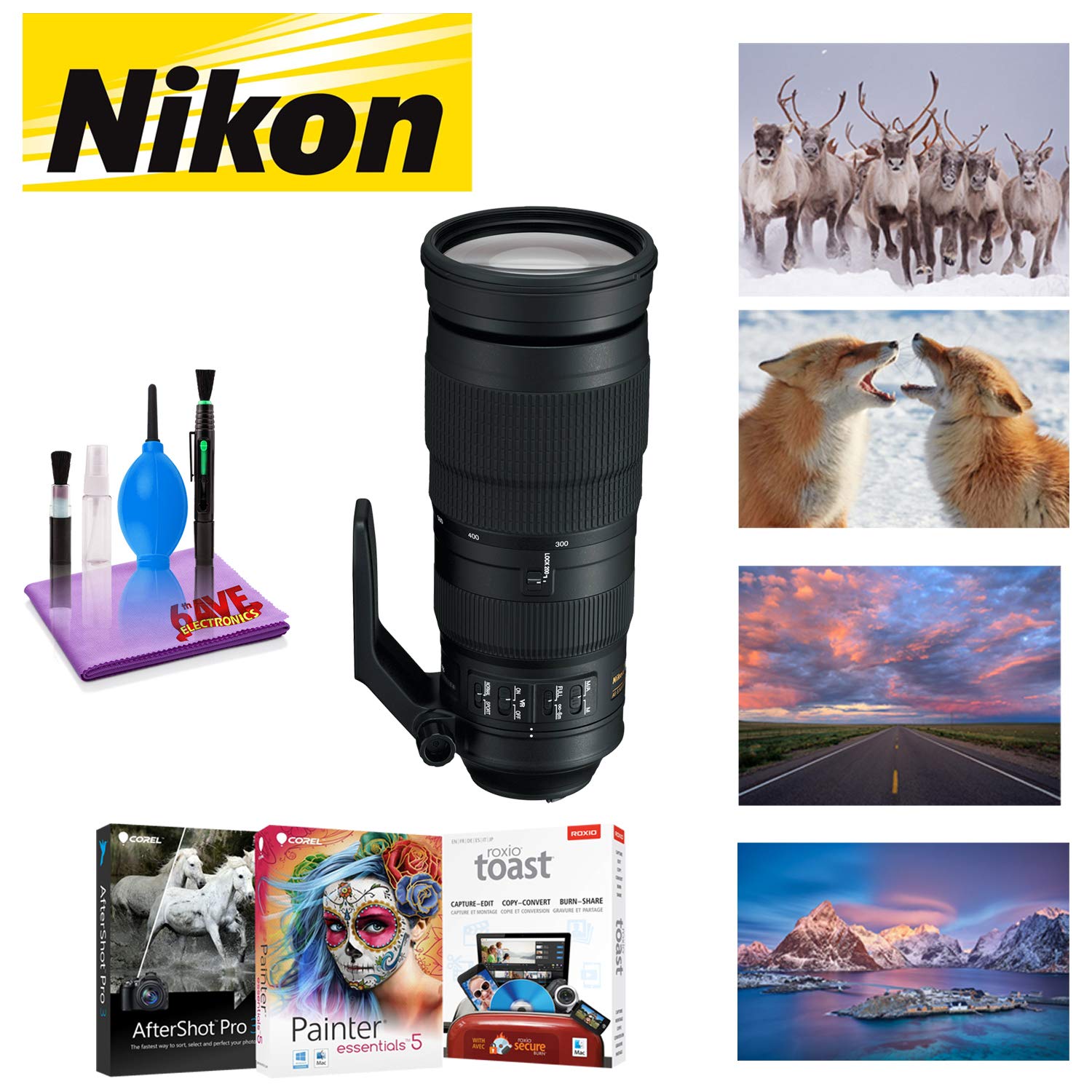 Nikon AF-S NIKKOR 200-500mm f/5.6E ED VR Lens with Corel Mac Photo Essentials Software Kit - Includes Corel AfterShot, C