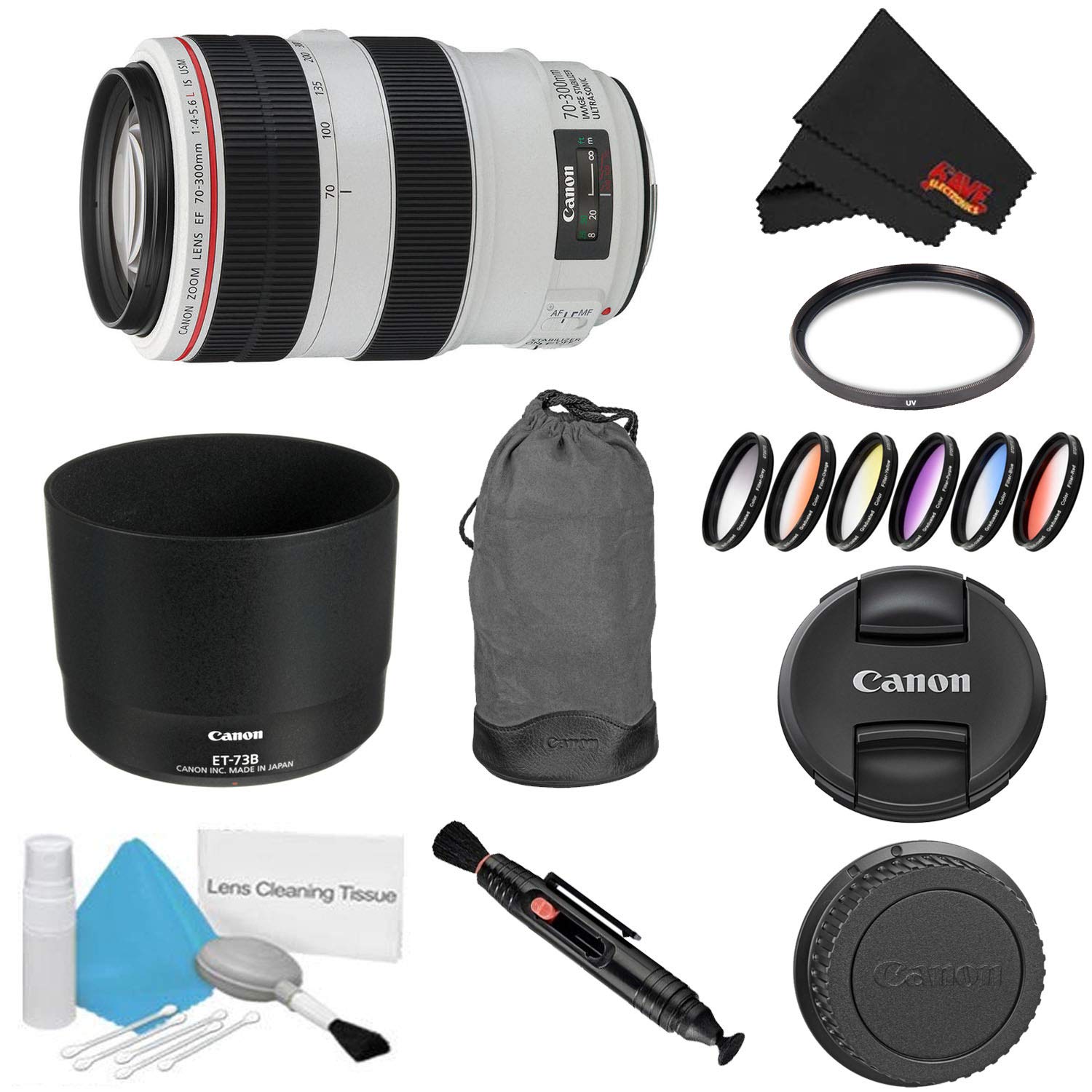 Canon EF 70-300mm f/4-5.6L is USM Lens Bundle w/UV Filter Color Multicoated 6 Piece Filter Kit (International Model)