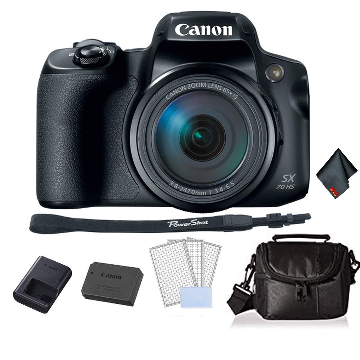 Canon PowerShot SX70 HS Digital Camera Bundle with Carrying Case + LCD Screen Protectors and More -International Version